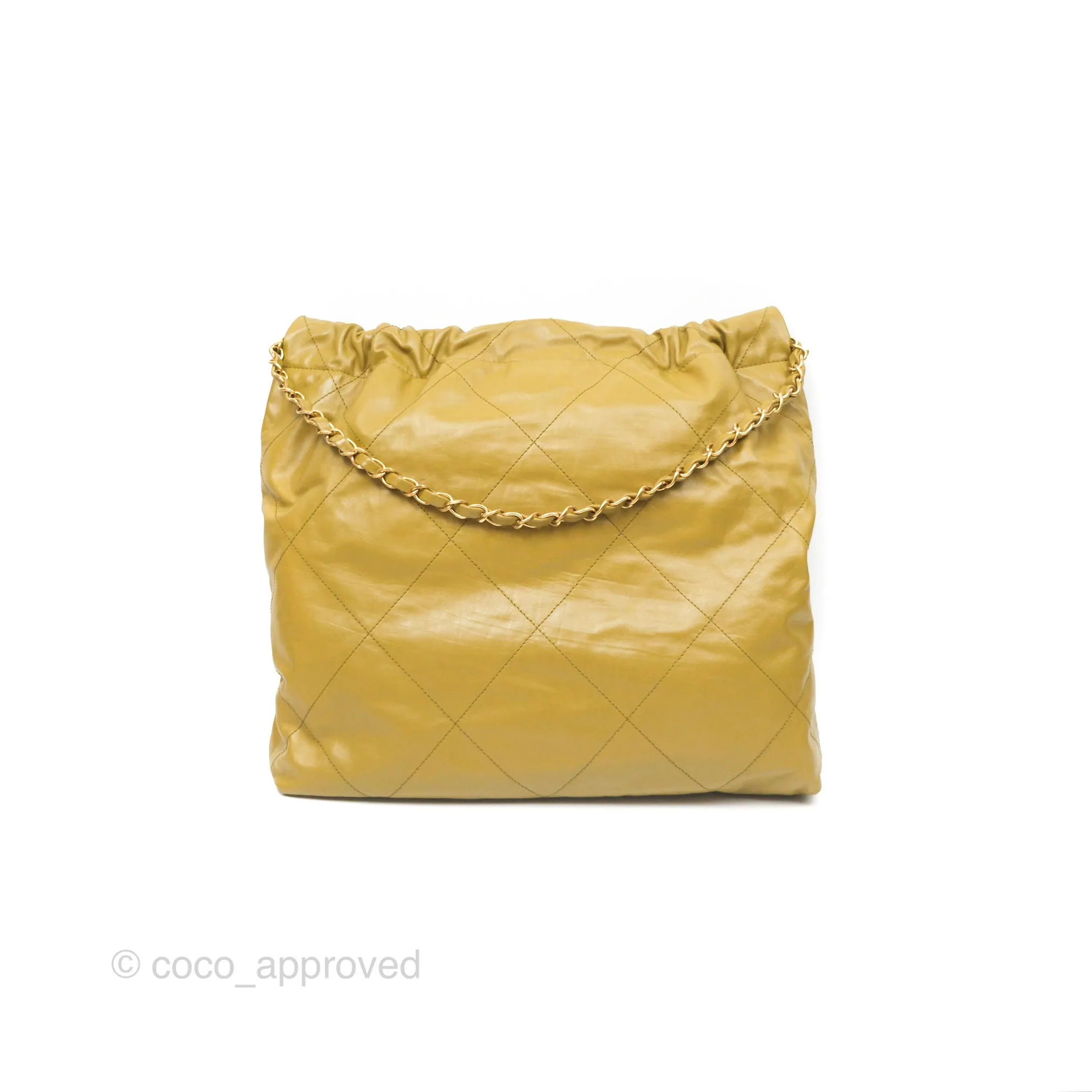 Chanel 22 Medium Olive Shiny Crumpled Calfskin Aged Gold Hardware