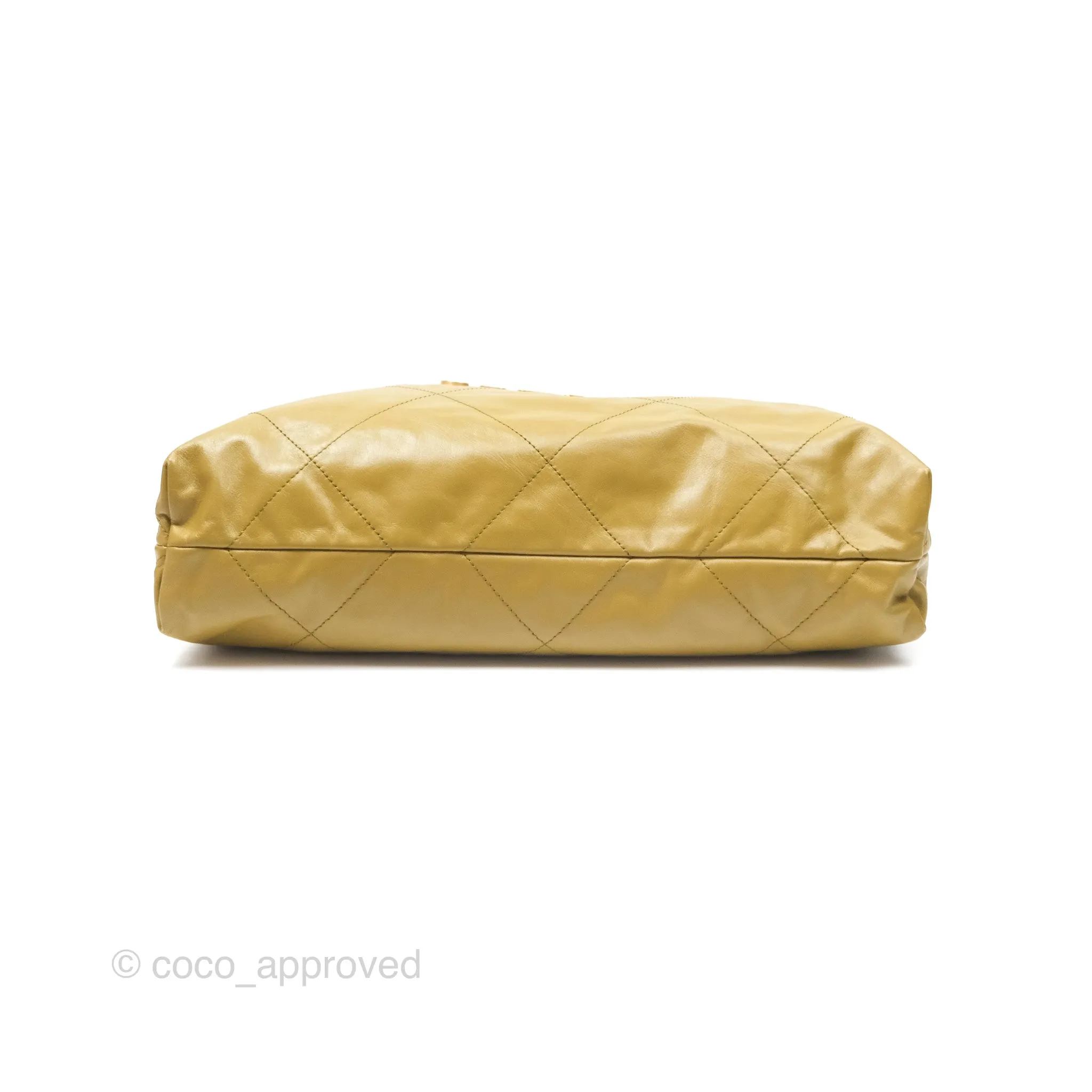 Chanel 22 Medium Olive Shiny Crumpled Calfskin Aged Gold Hardware