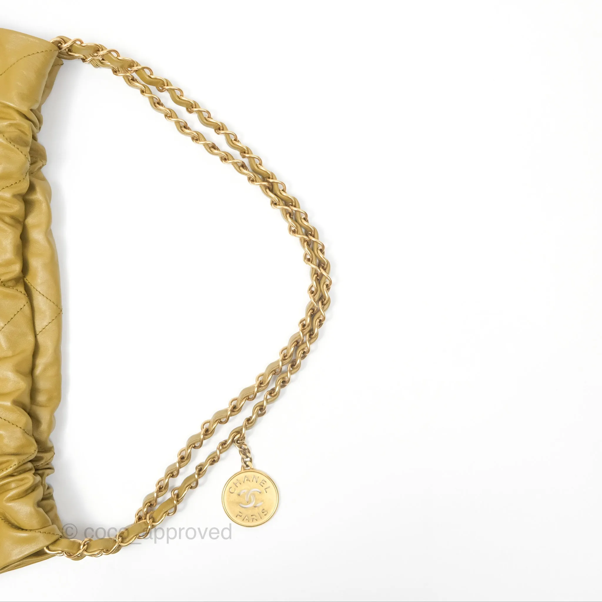 Chanel 22 Medium Olive Shiny Crumpled Calfskin Aged Gold Hardware