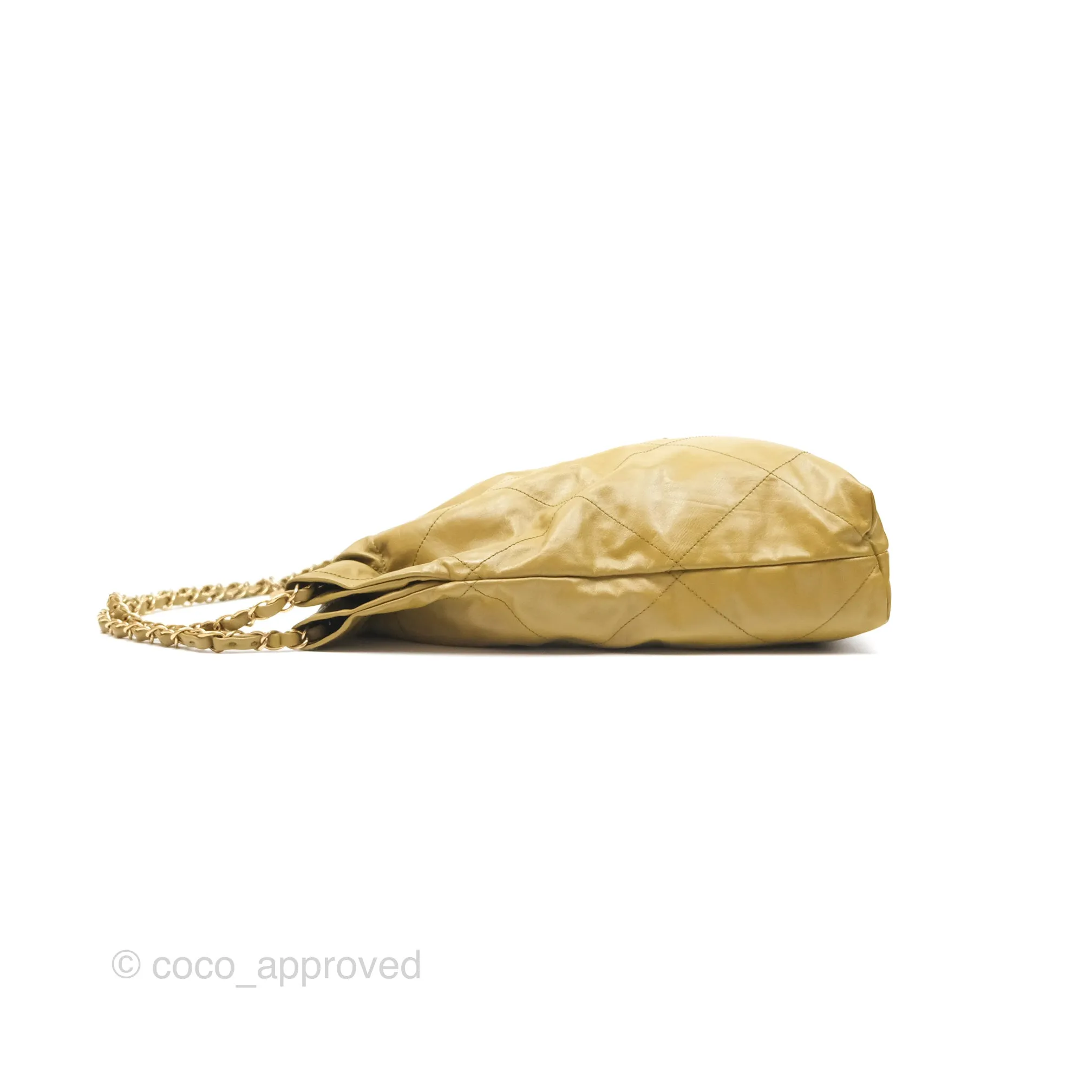 Chanel 22 Medium Olive Shiny Crumpled Calfskin Aged Gold Hardware