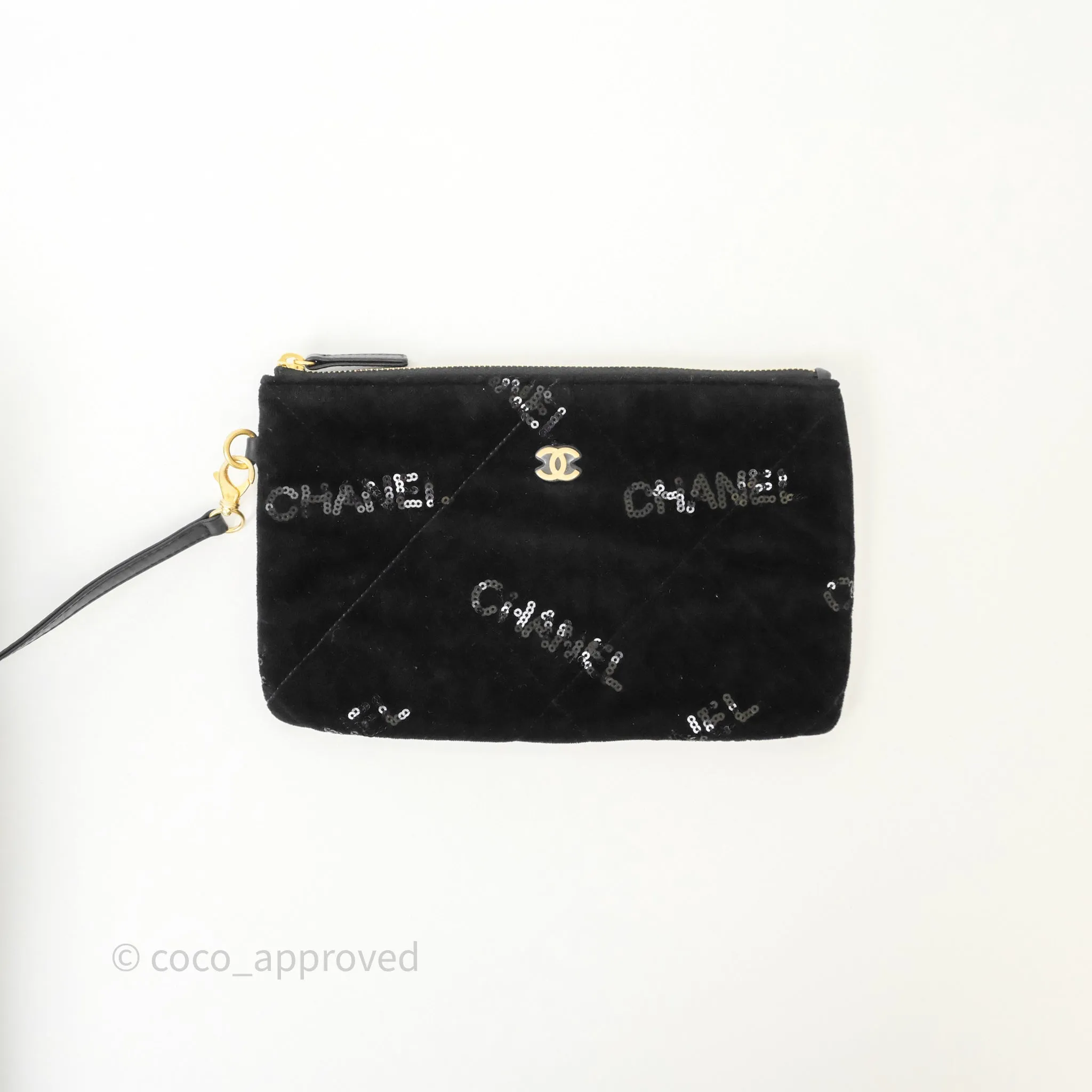 Chanel 22 Medium Sequins Logo Black Velvet