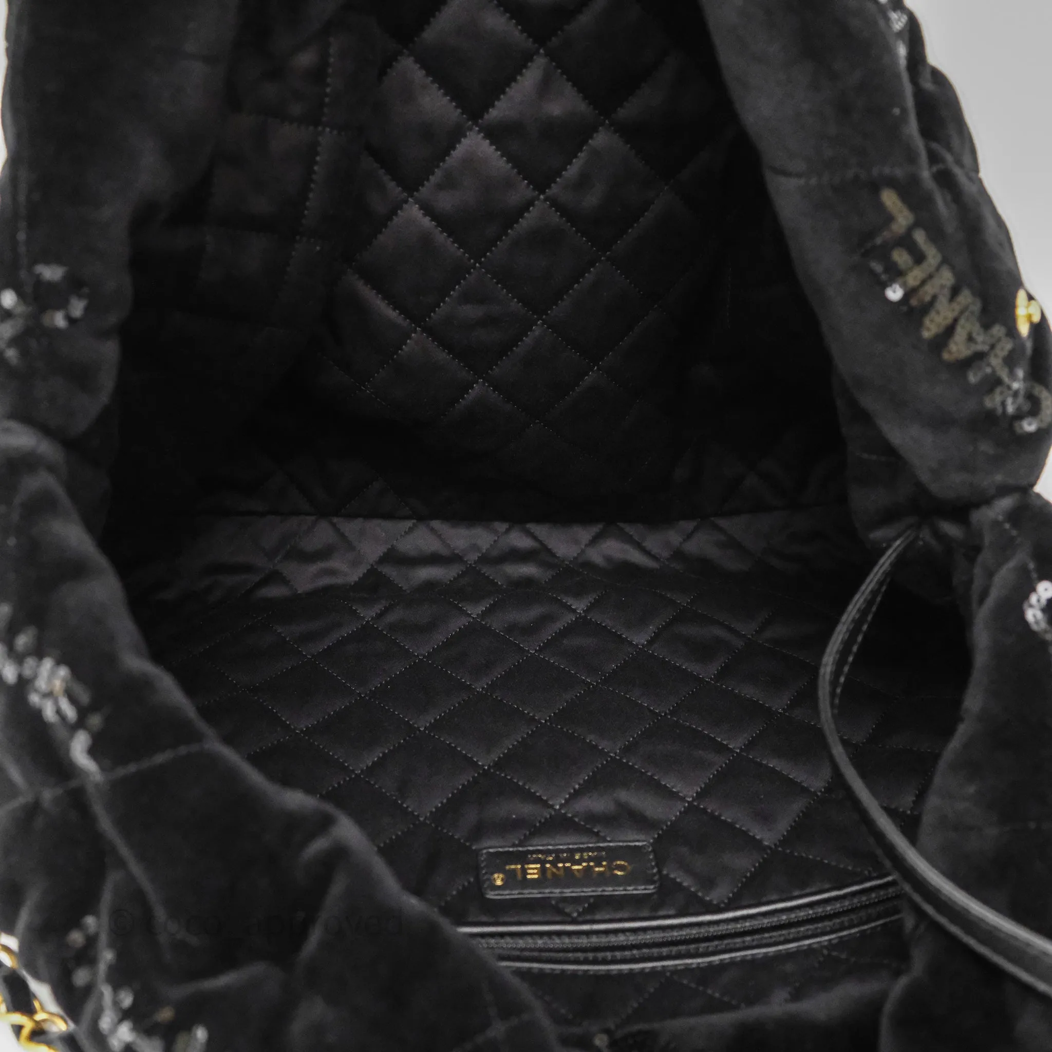 Chanel 22 Medium Sequins Logo Black Velvet