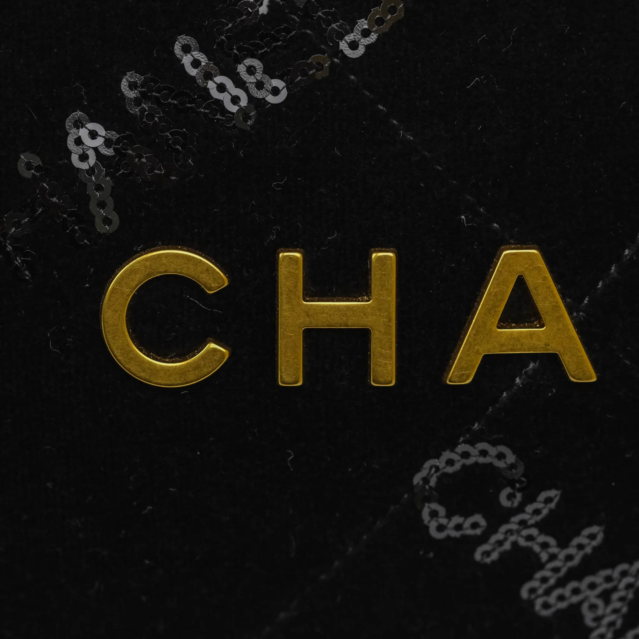 Chanel 22 Medium Sequins Logo Black Velvet