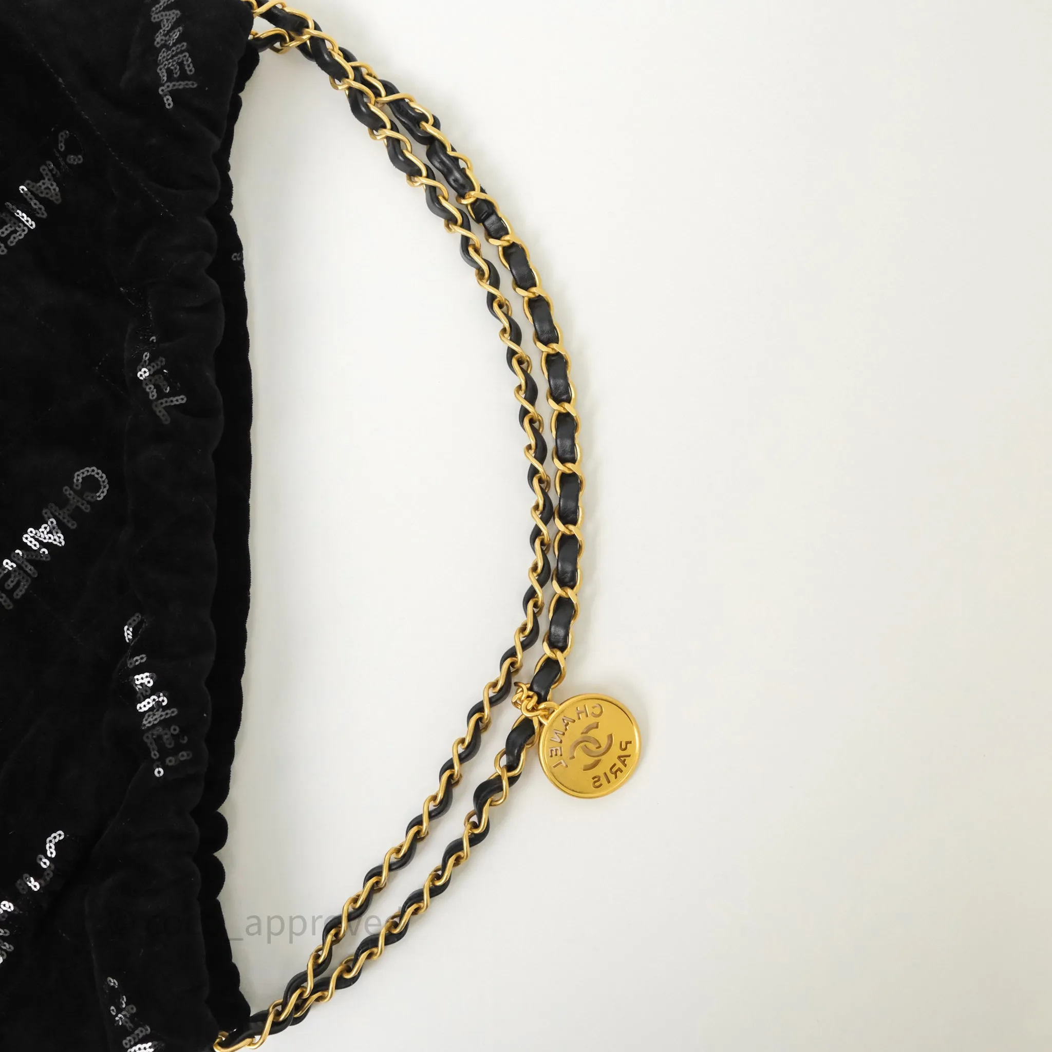 Chanel 22 Medium Sequins Logo Black Velvet