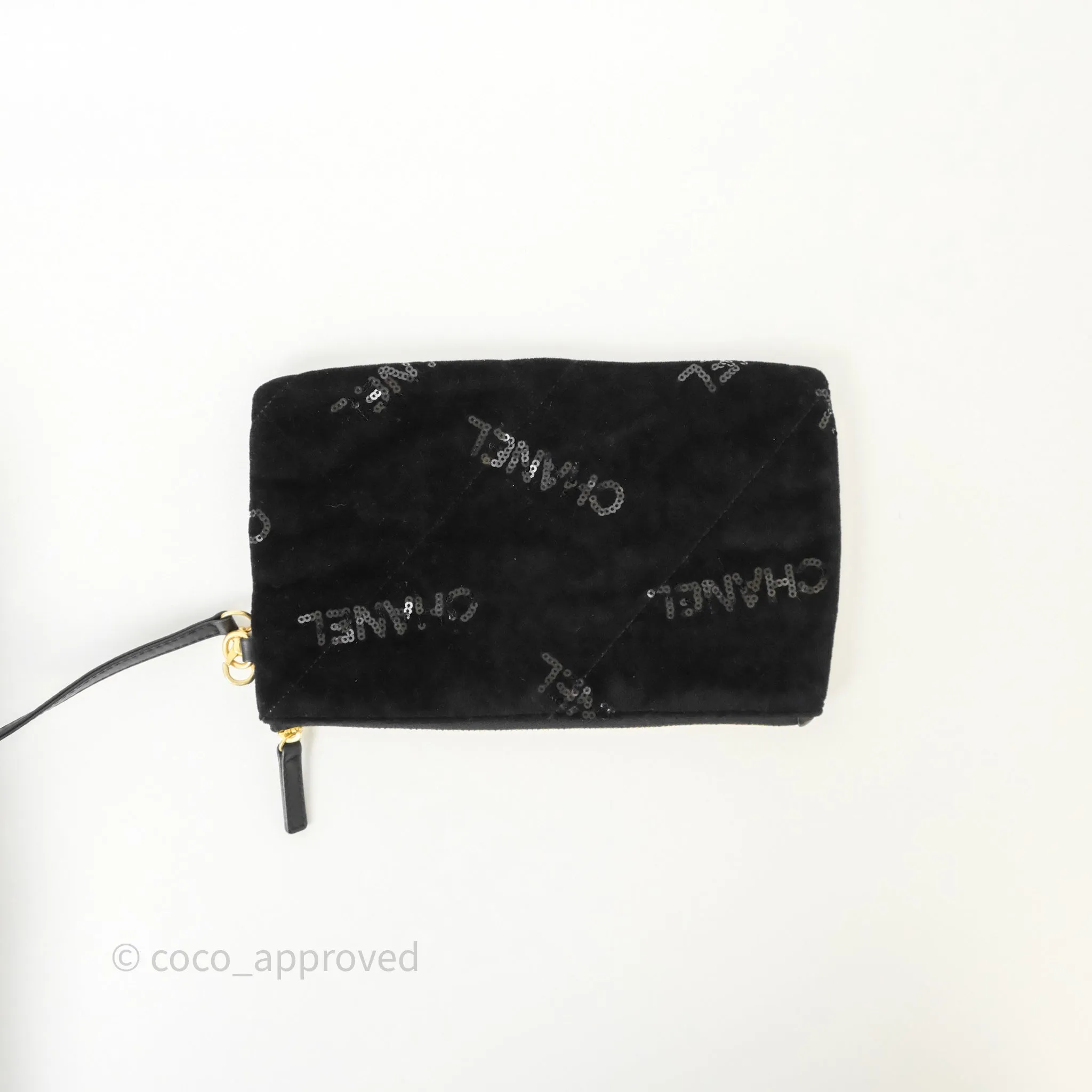 Chanel 22 Medium Sequins Logo Black Velvet