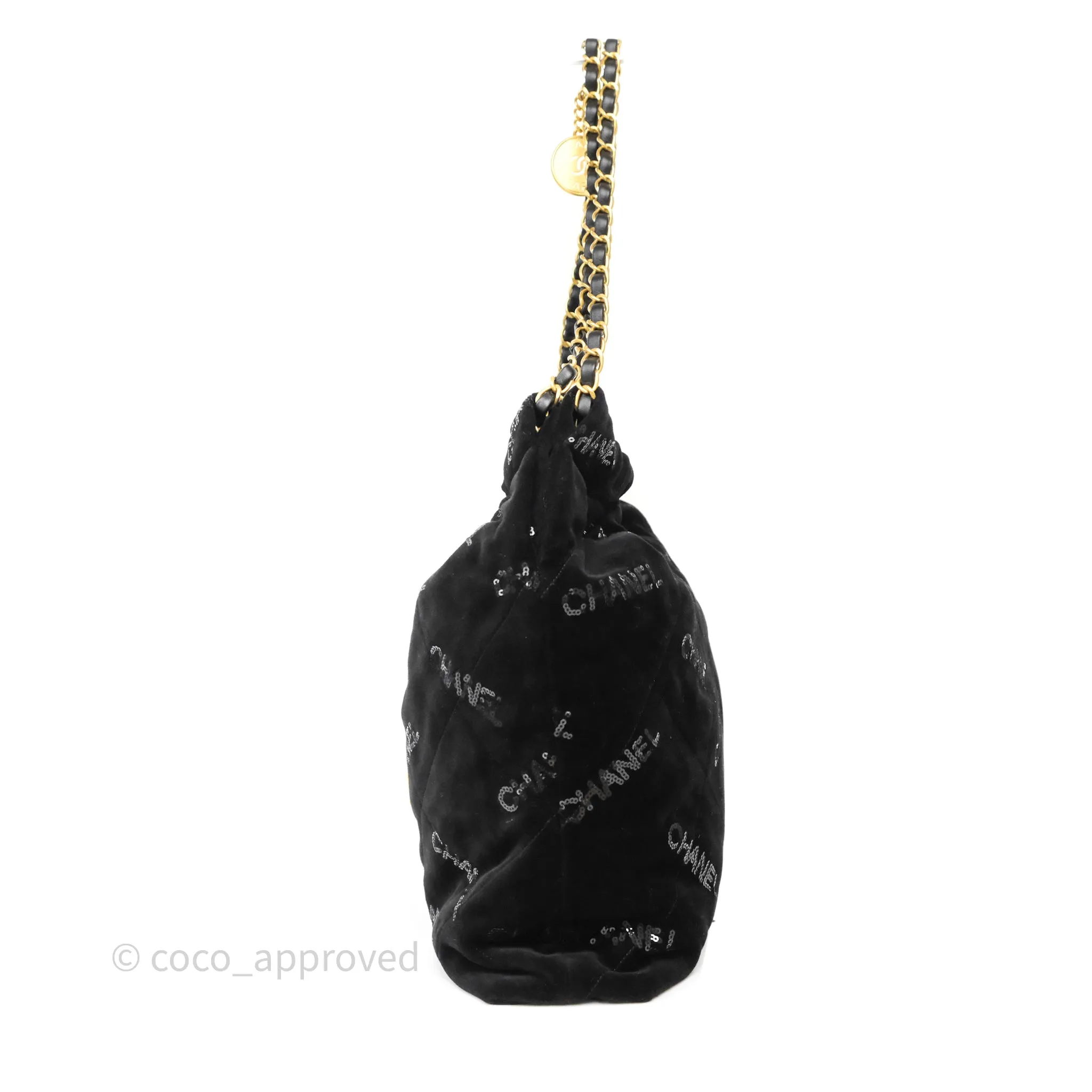 Chanel 22 Medium Sequins Logo Black Velvet