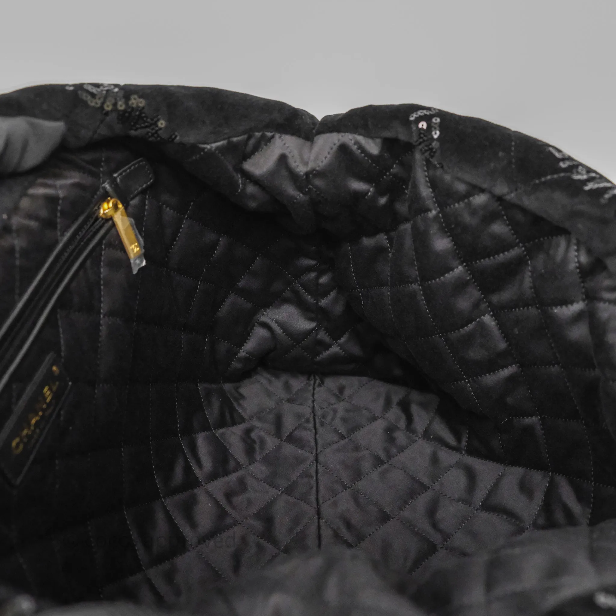 Chanel 22 Medium Sequins Logo Black Velvet