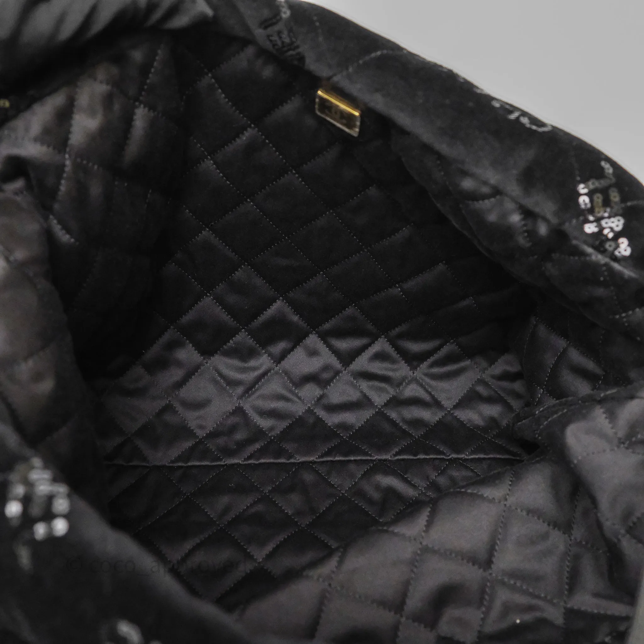 Chanel 22 Medium Sequins Logo Black Velvet