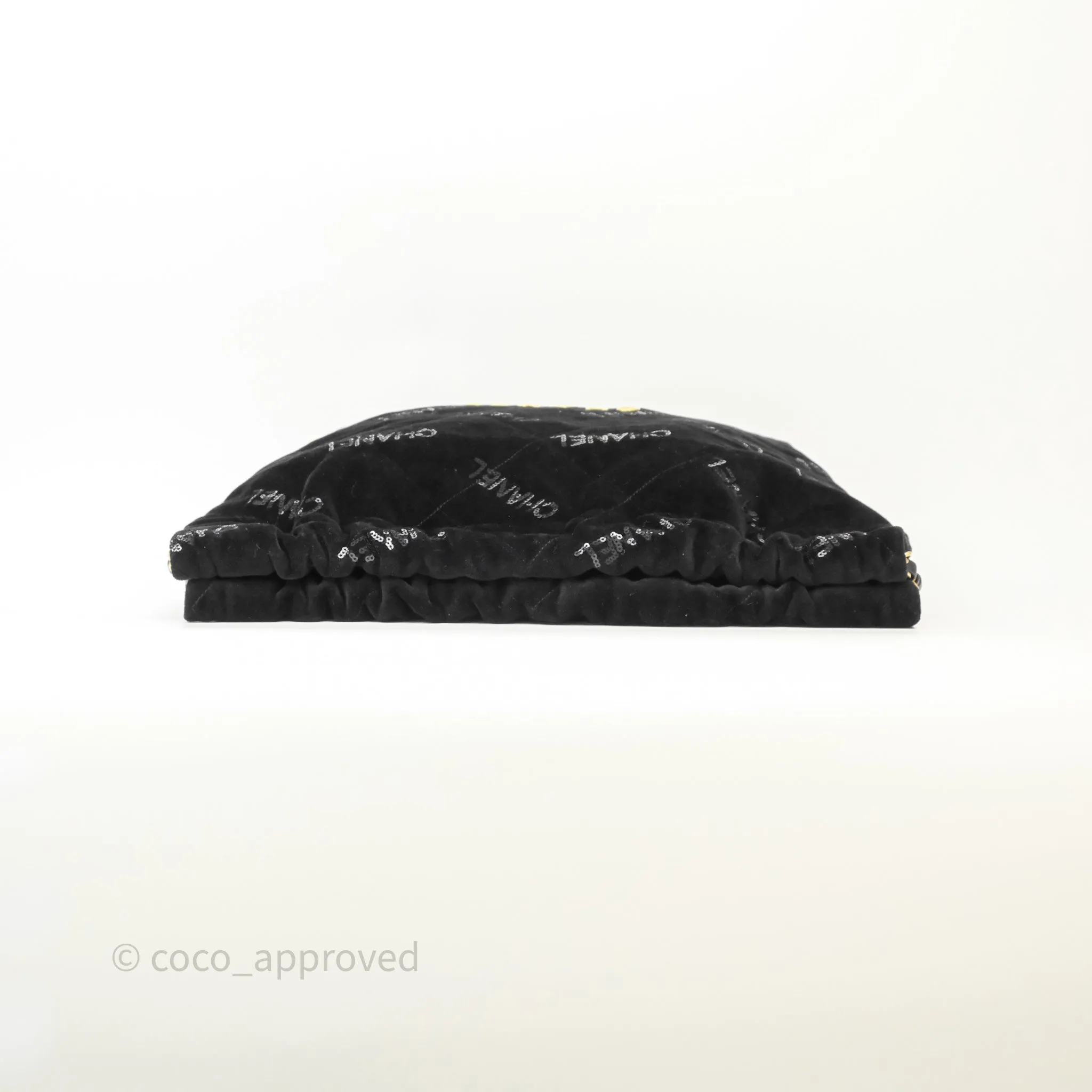 Chanel 22 Medium Sequins Logo Black Velvet