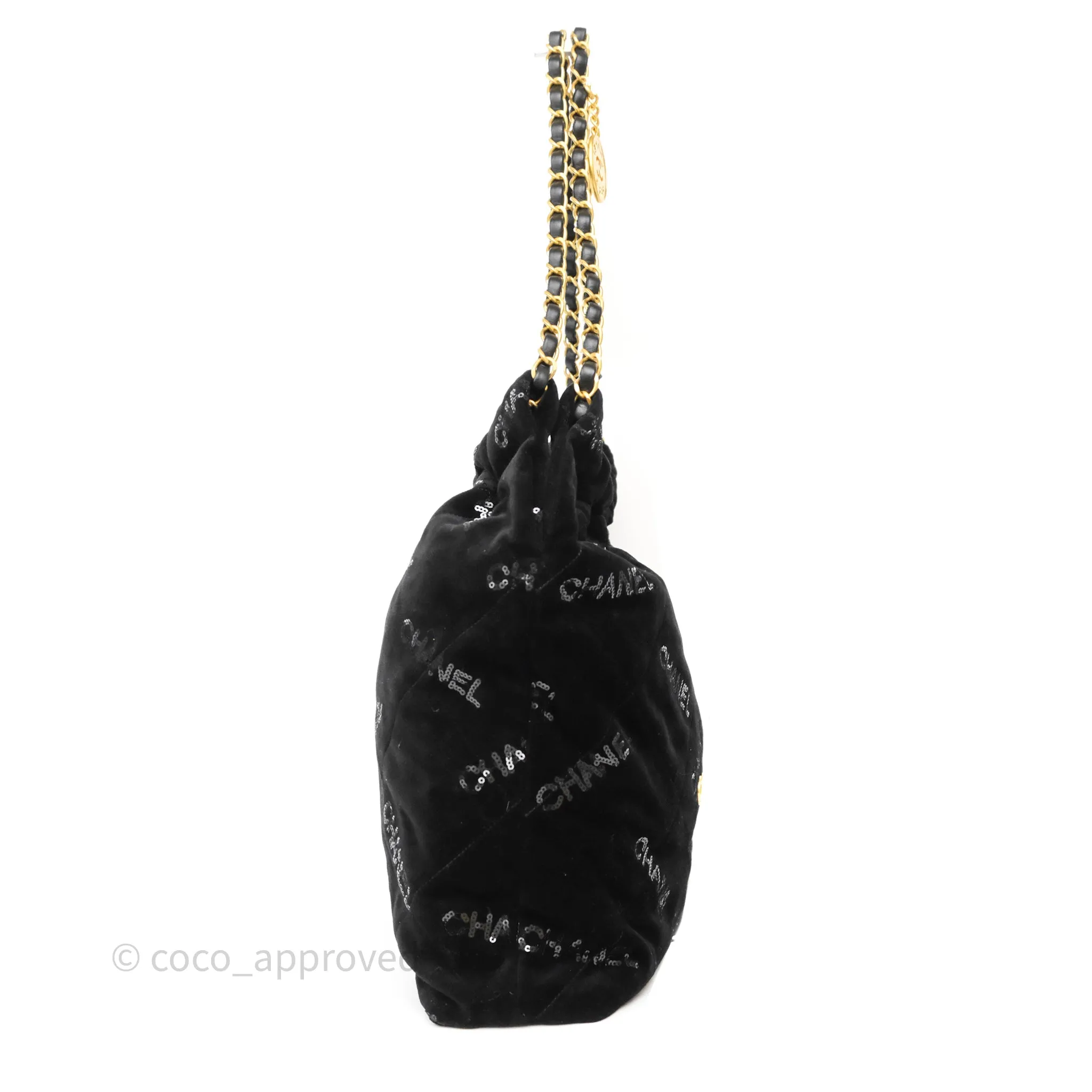 Chanel 22 Medium Sequins Logo Black Velvet