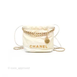 Chanel 22 Mini Bag Iridescent Light Pearly Calfskin Aged Gold Hardware