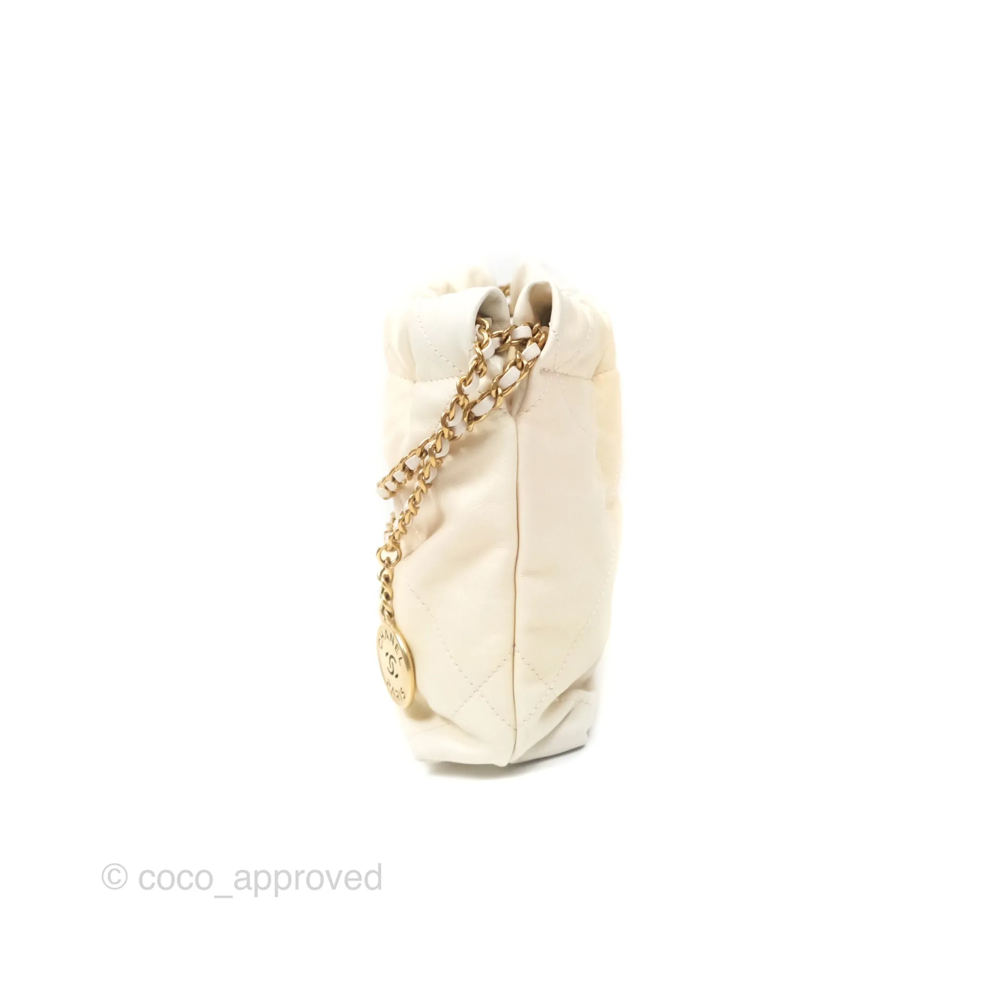 Chanel 22 Mini Bag Iridescent Light Pearly Calfskin Aged Gold Hardware