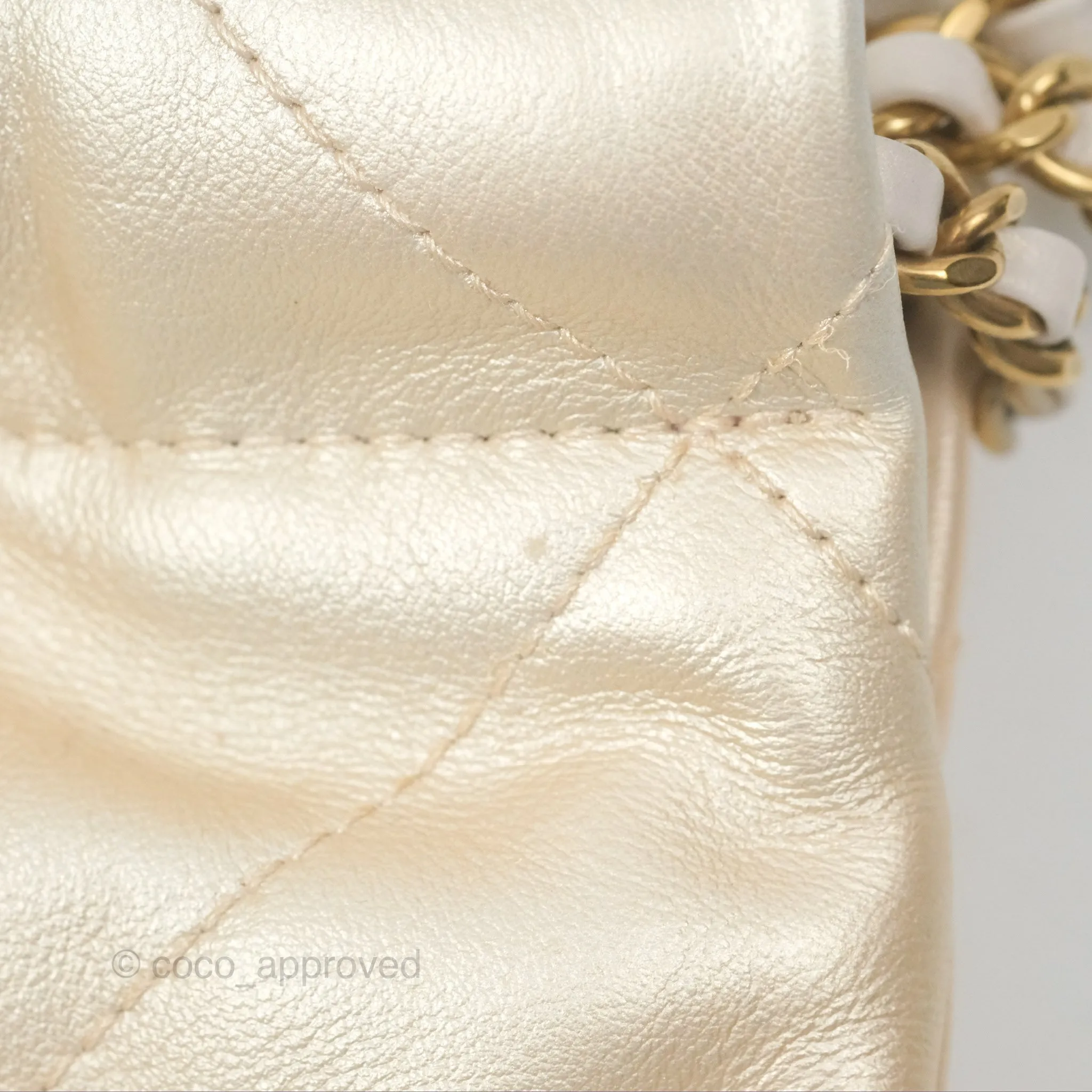 Chanel 22 Mini Bag Iridescent Light Pearly Calfskin Aged Gold Hardware