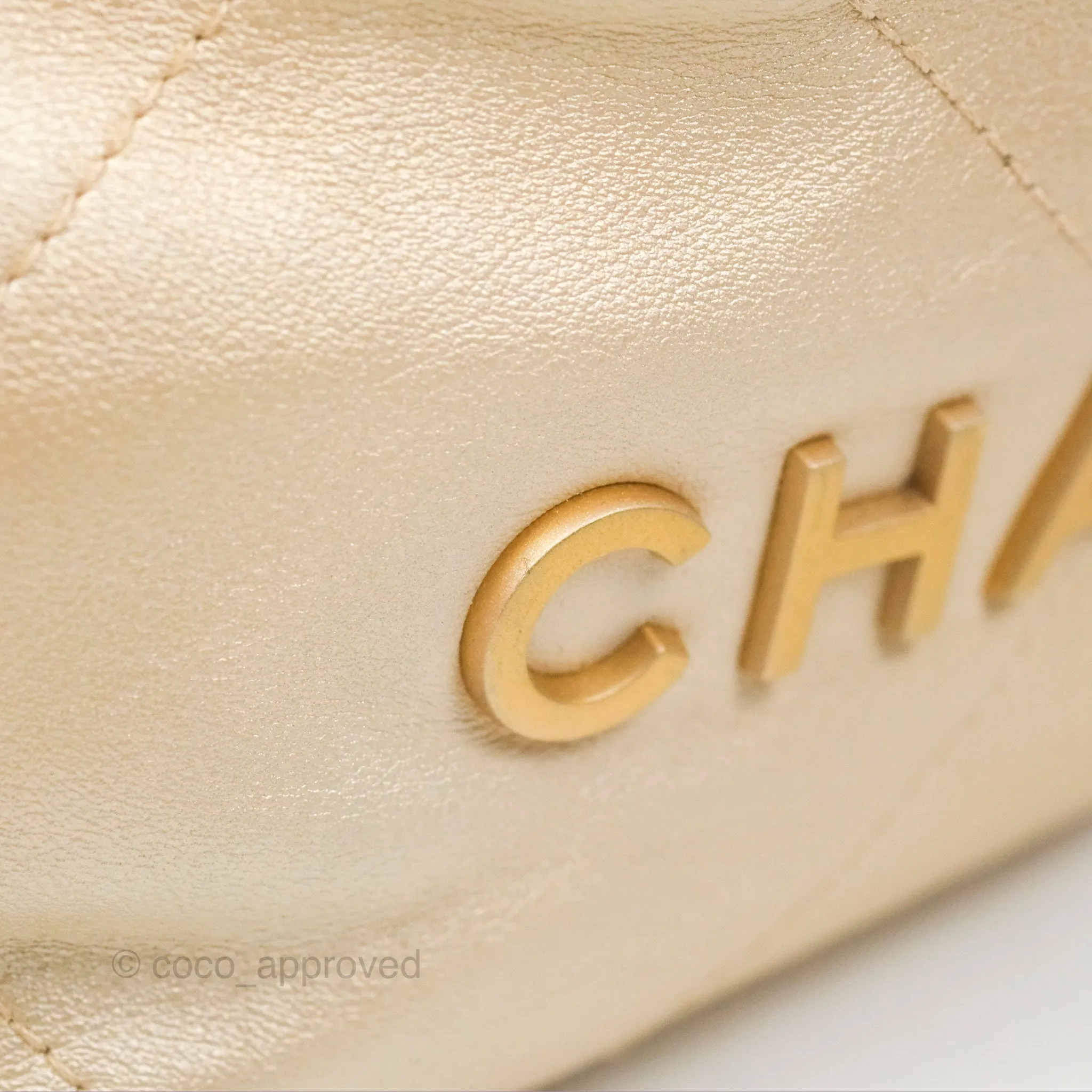 Chanel 22 Mini Bag Iridescent Light Pearly Calfskin Aged Gold Hardware