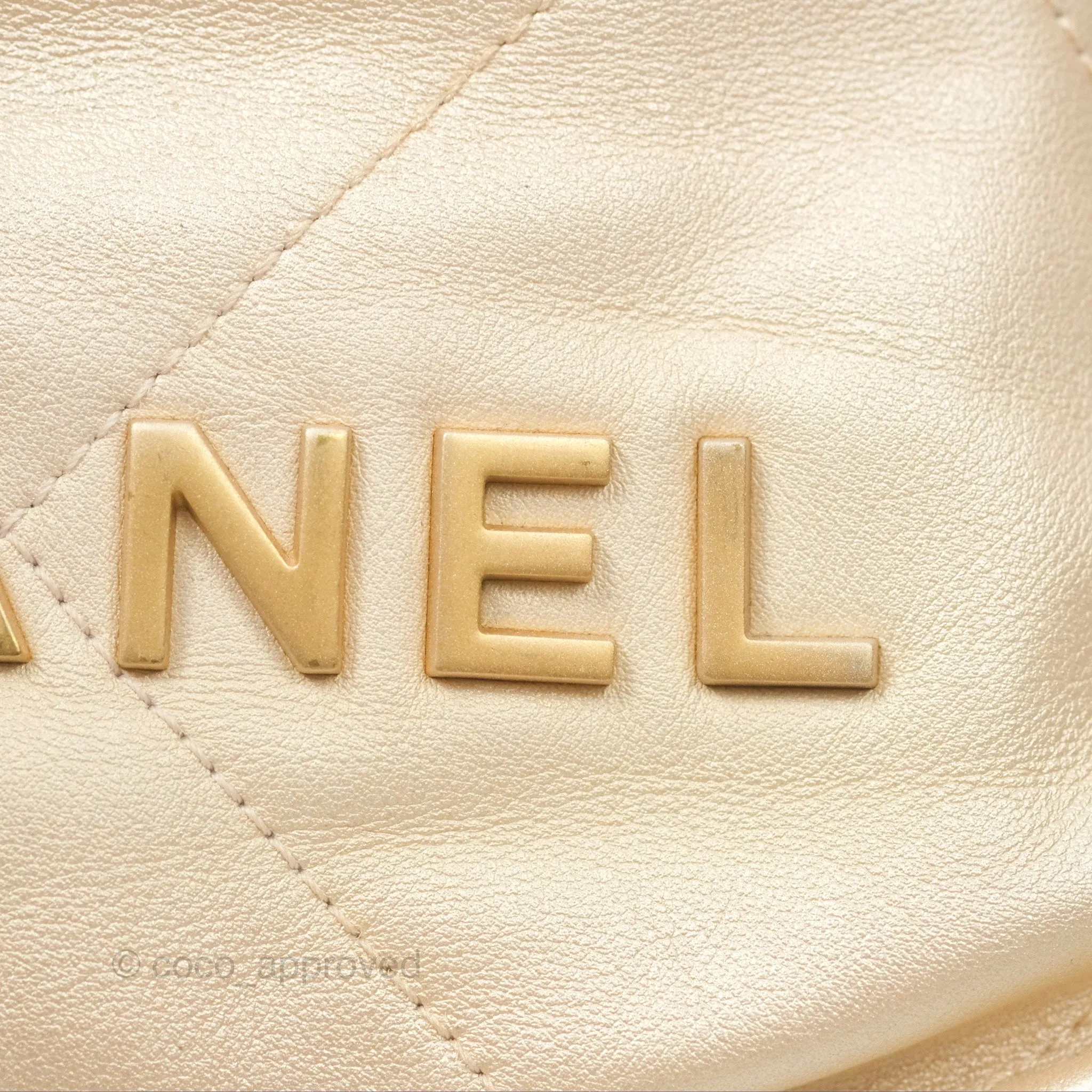 Chanel 22 Mini Bag Iridescent Light Pearly Calfskin Aged Gold Hardware