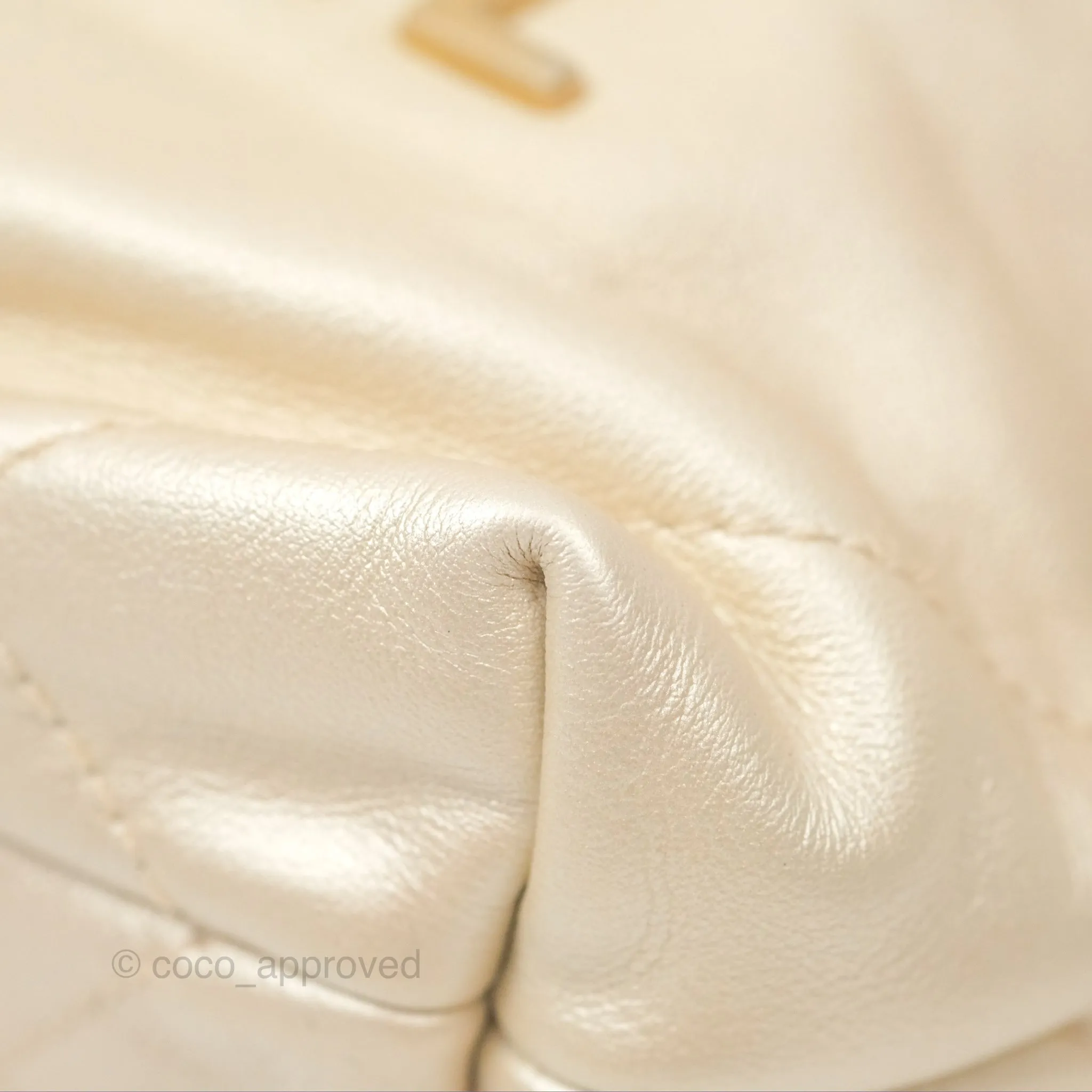 Chanel 22 Mini Bag Iridescent Light Pearly Calfskin Aged Gold Hardware