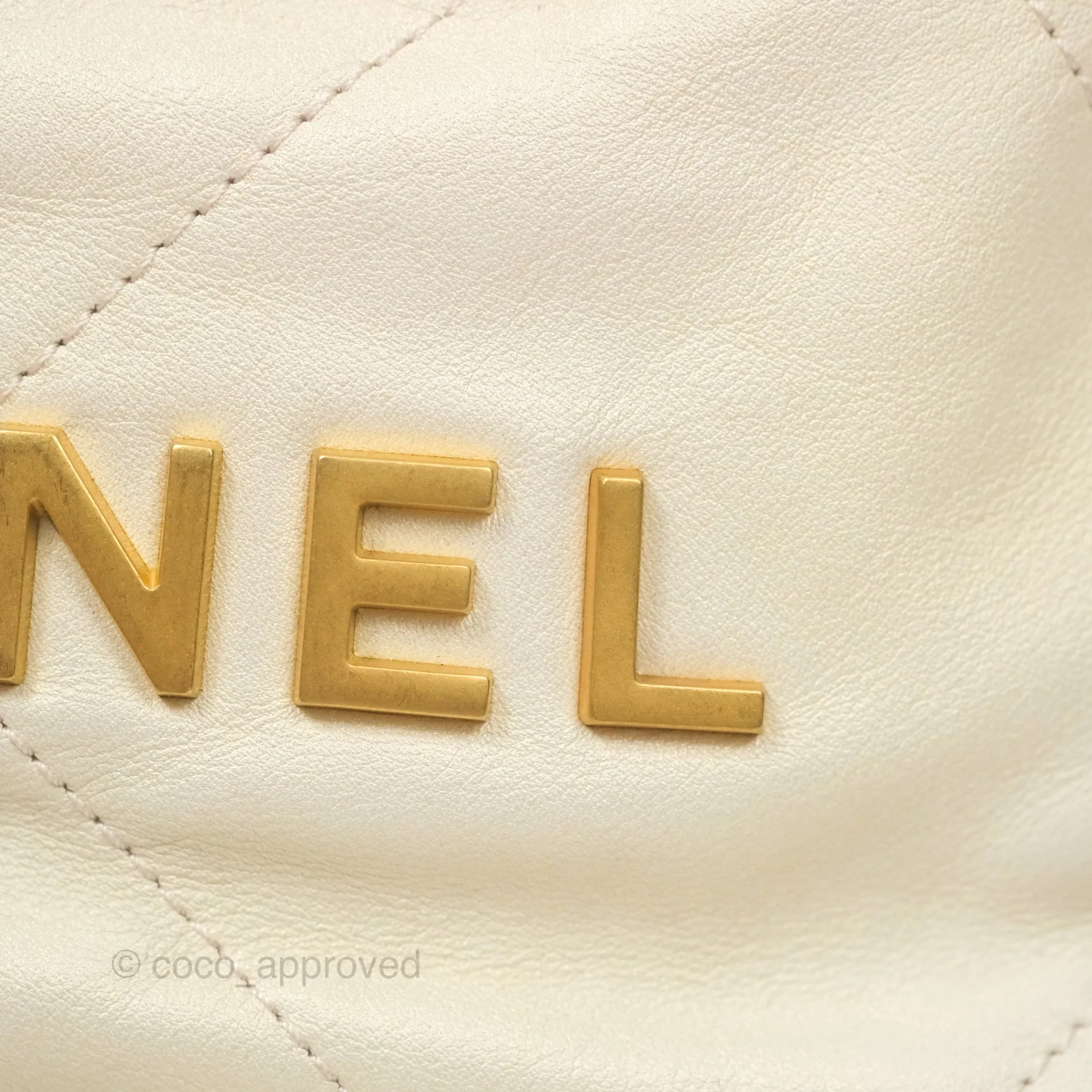 Chanel 22 Mini Bag Iridescent Light Pearly Calfskin Aged Gold Hardware