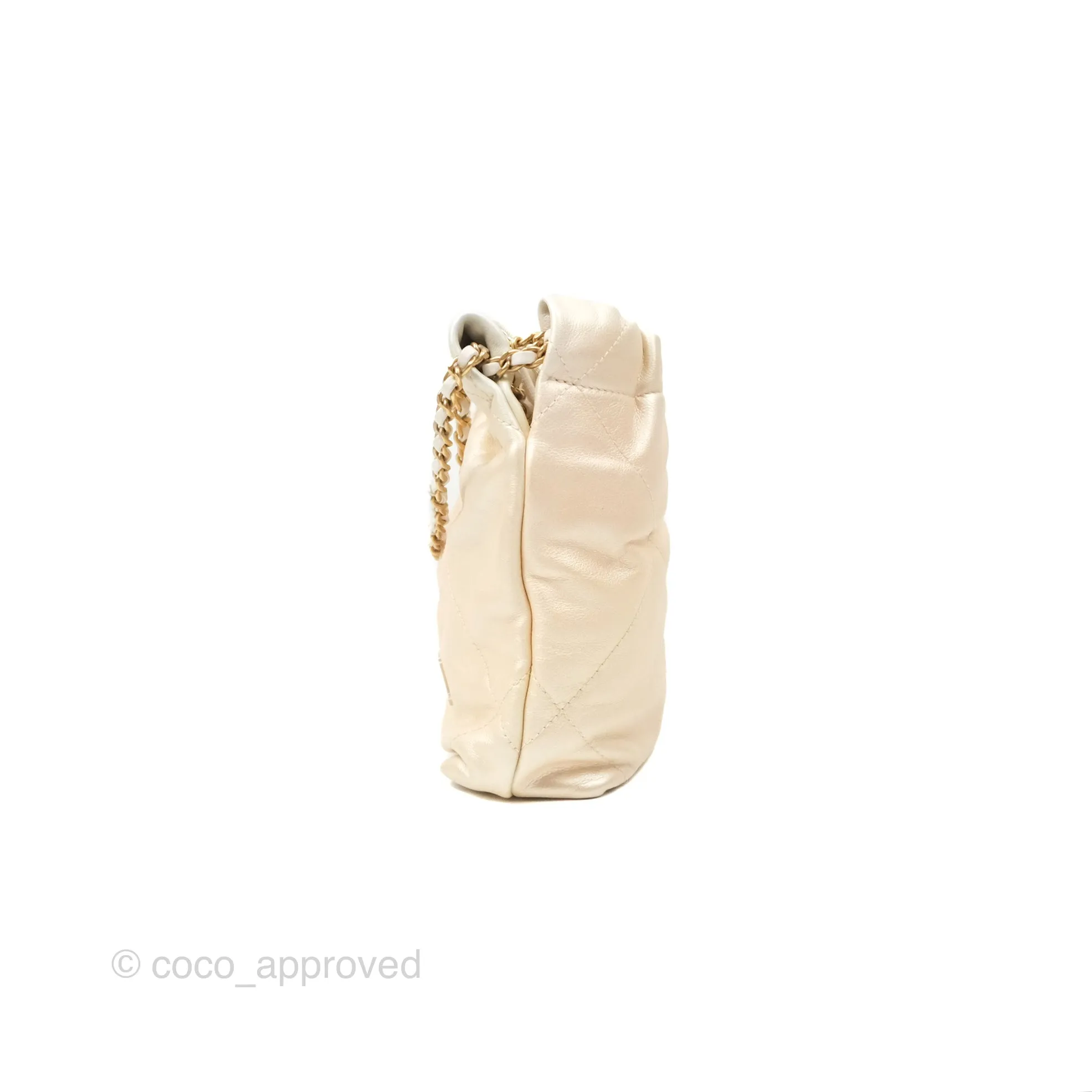 Chanel 22 Mini Bag Iridescent Light Pearly Calfskin Aged Gold Hardware