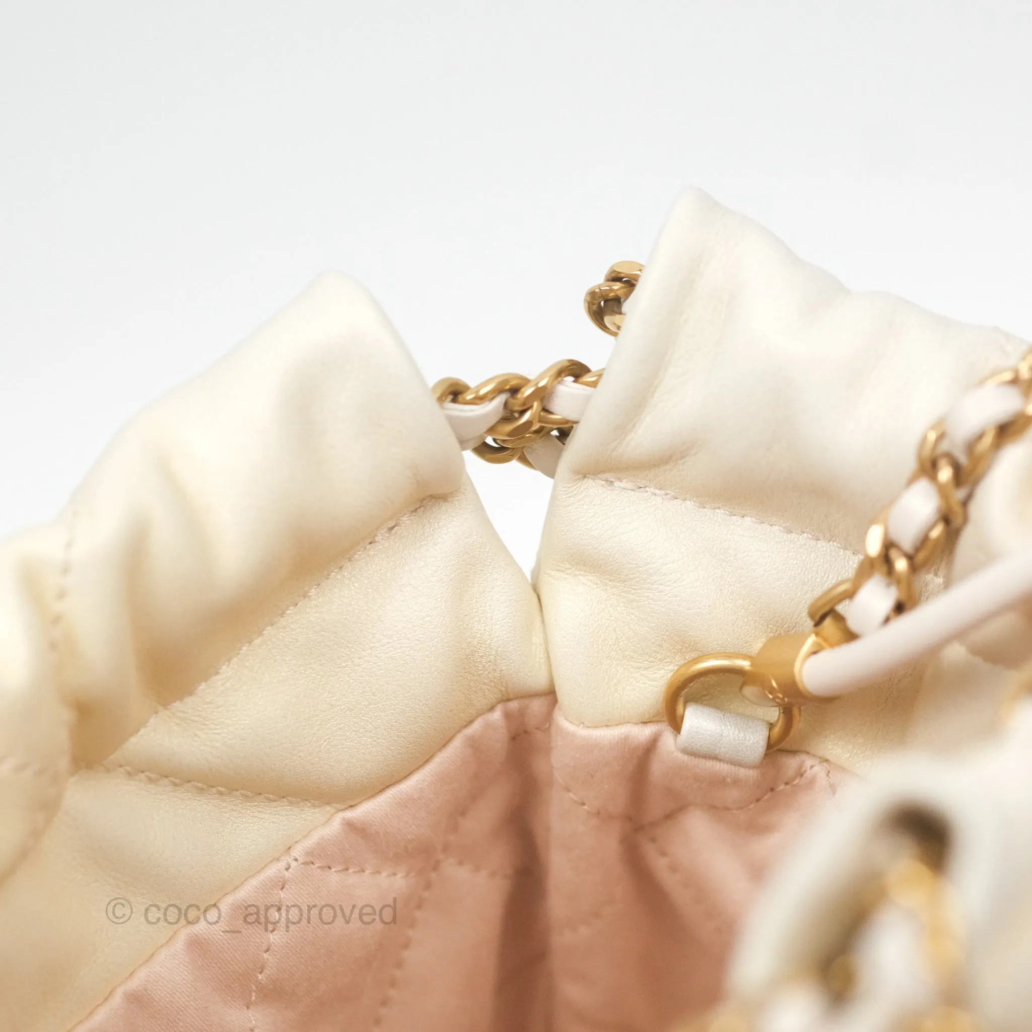 Chanel 22 Mini Bag Iridescent Light Pearly Calfskin Aged Gold Hardware