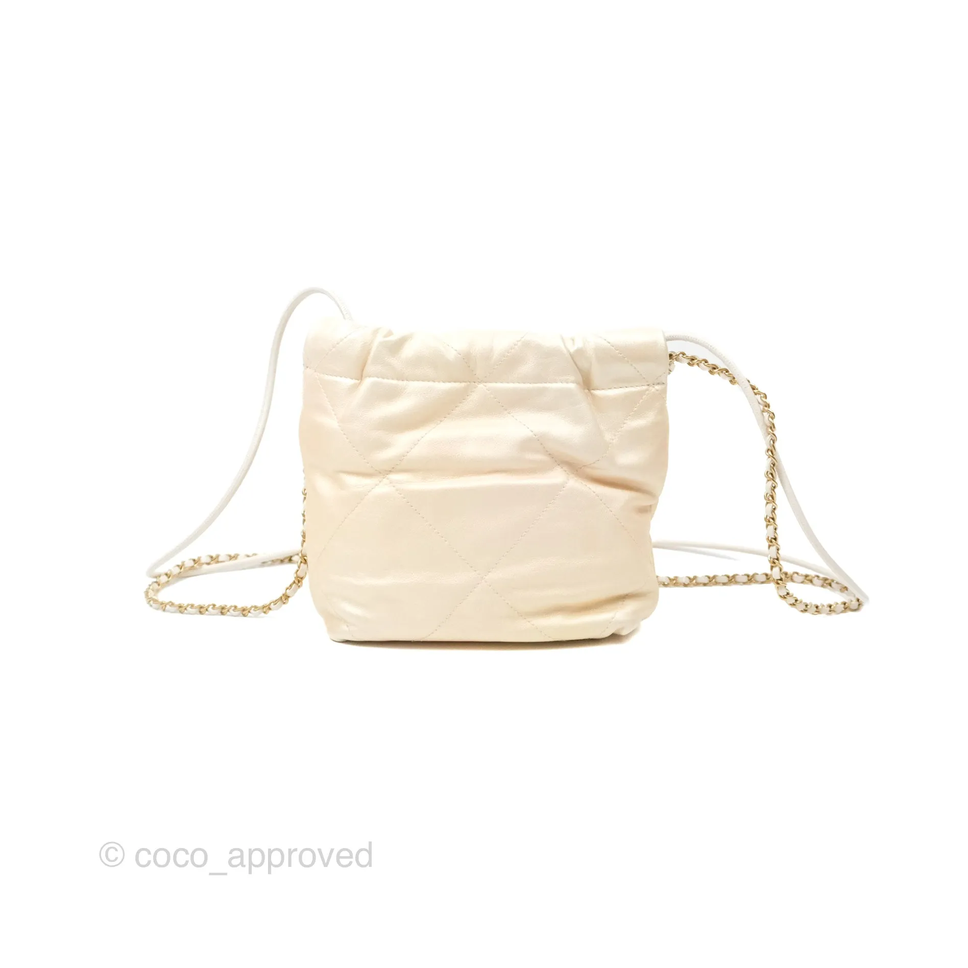 Chanel 22 Mini Bag Iridescent Light Pearly Calfskin Aged Gold Hardware