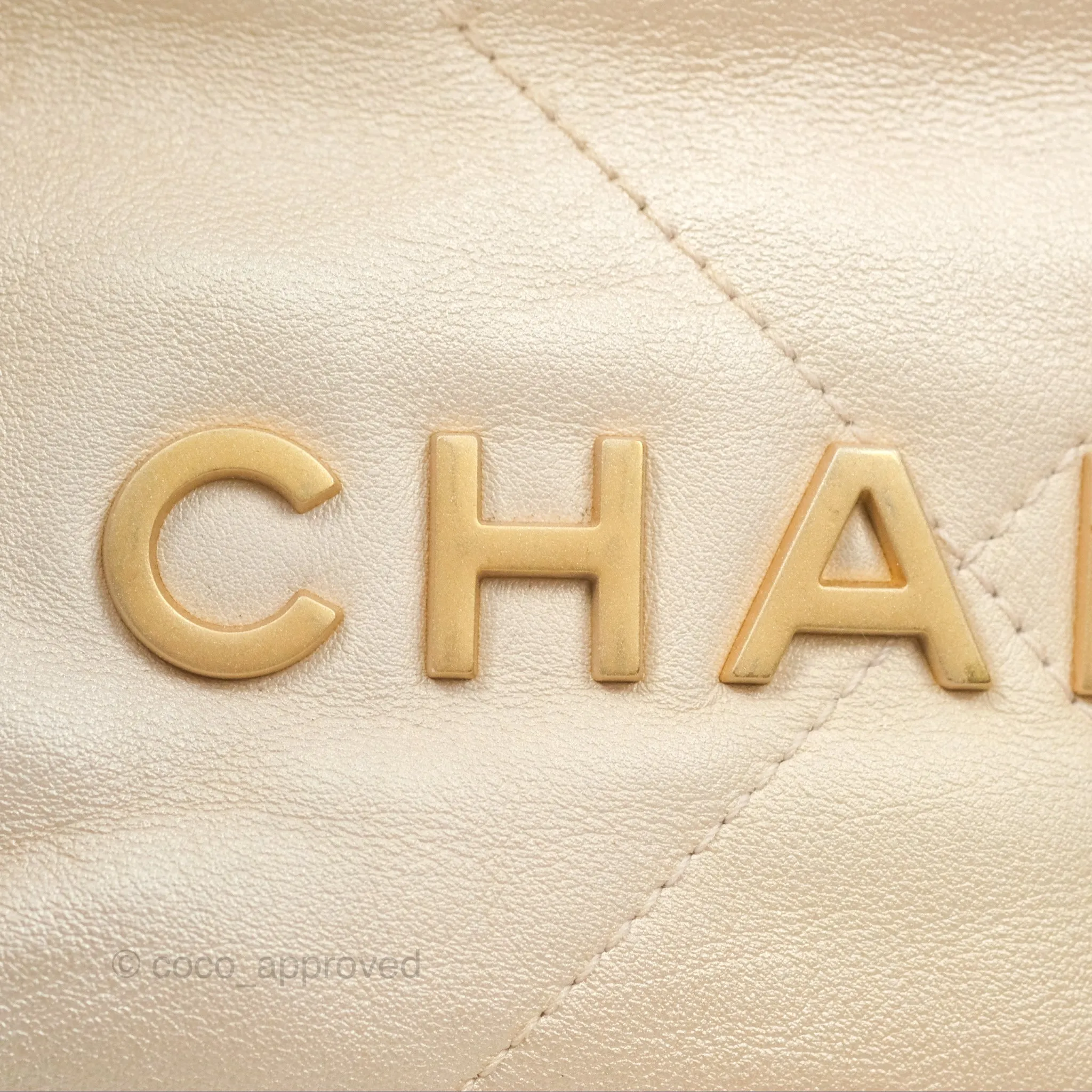Chanel 22 Mini Bag Iridescent Light Pearly Calfskin Aged Gold Hardware