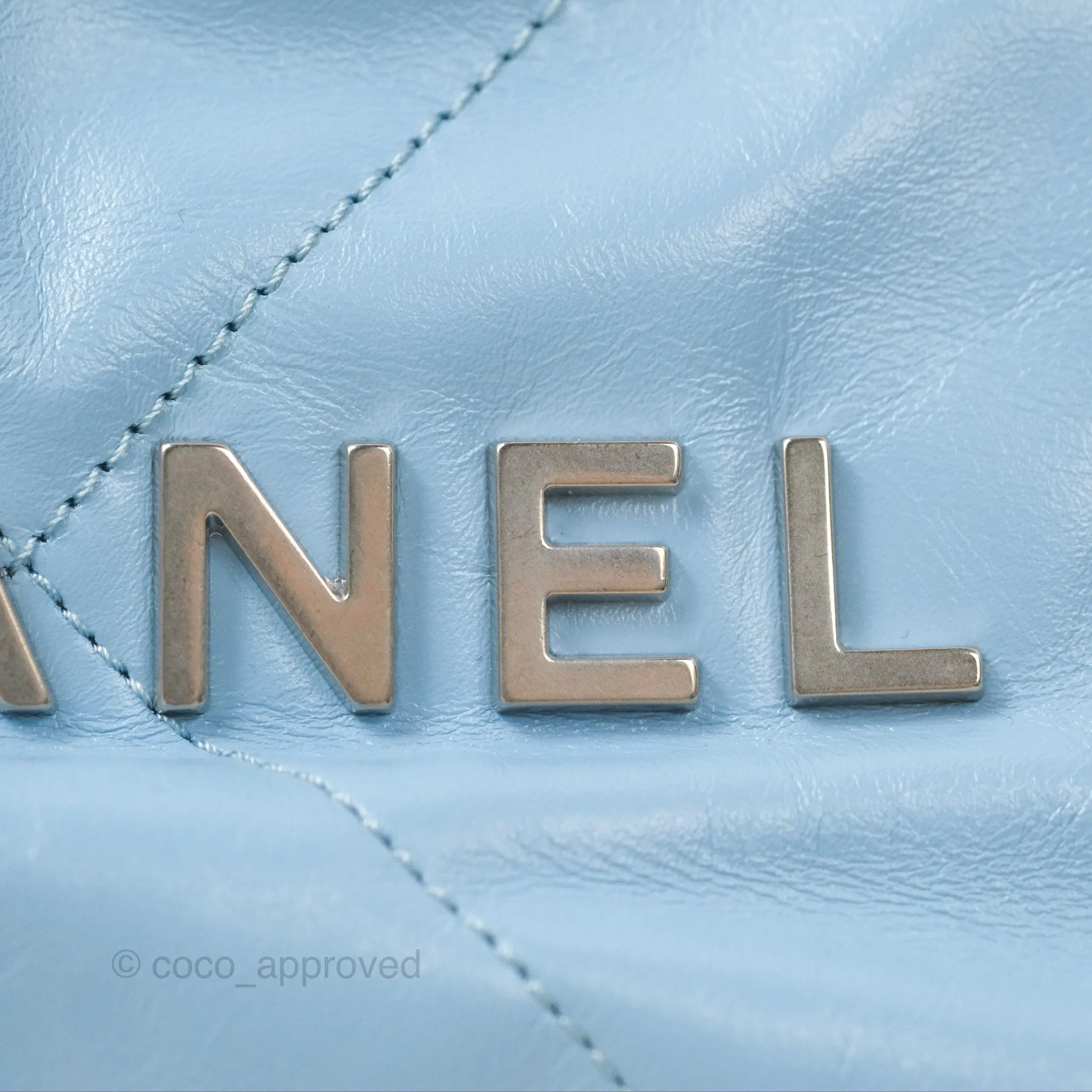 Chanel 22 Mini Bag Light Blue Shiny Crumpled Calfskin