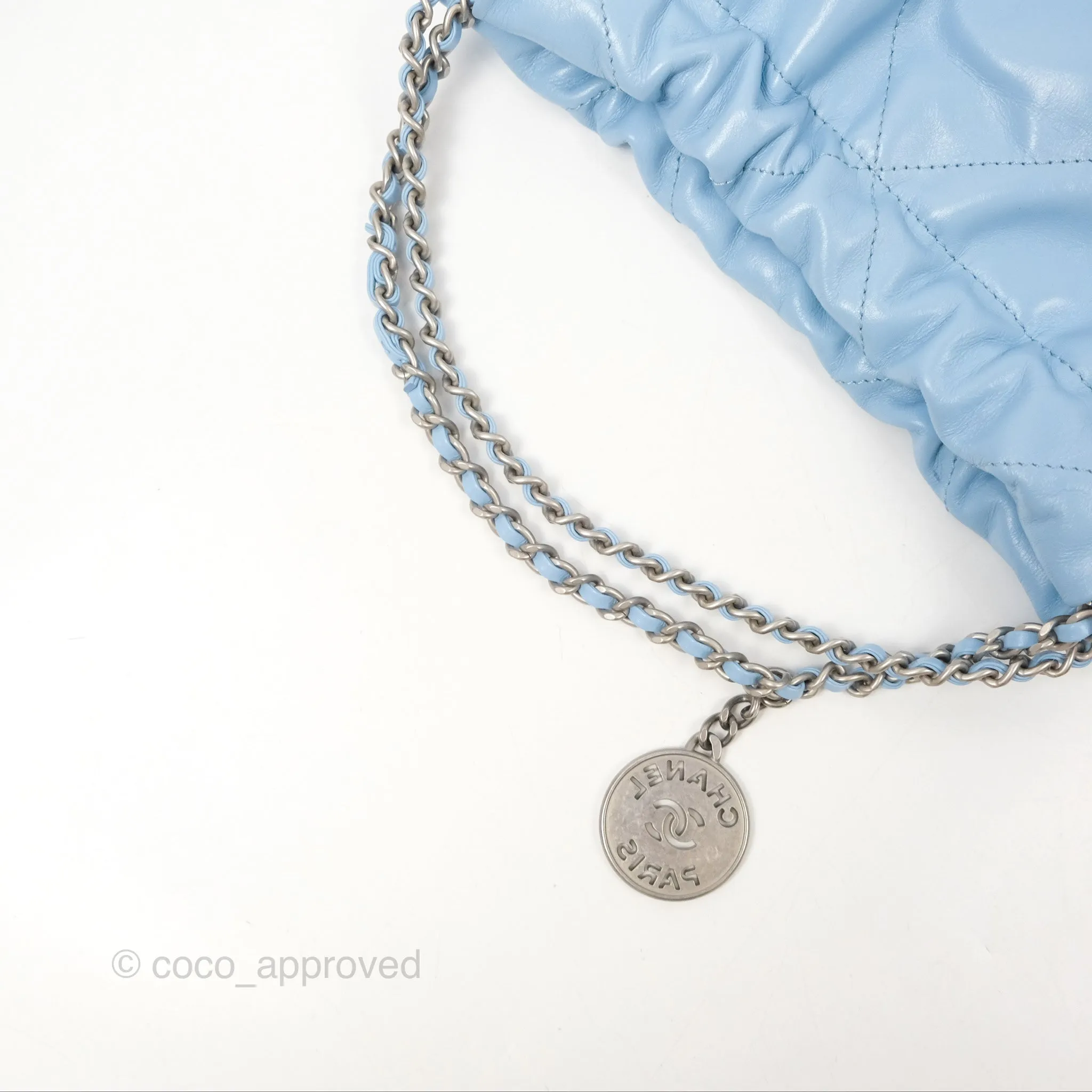 Chanel 22 Mini Bag Light Blue Shiny Crumpled Calfskin