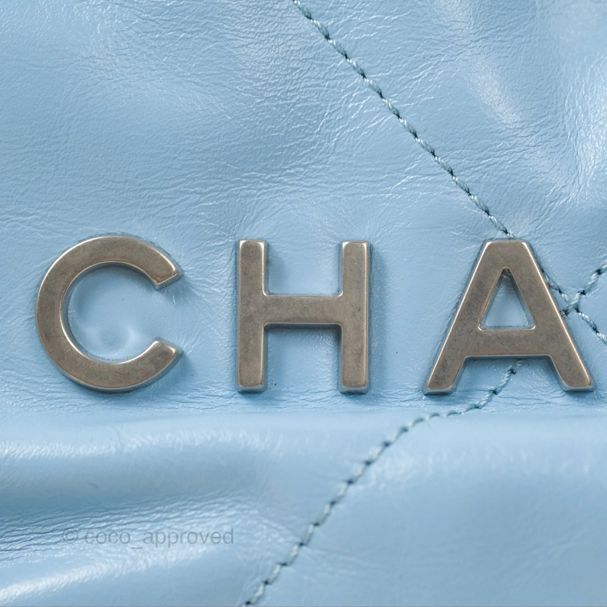 Chanel 22 Mini Bag Light Blue Shiny Crumpled Calfskin