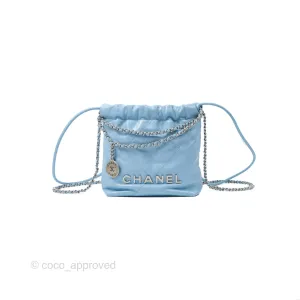Chanel 22 Mini Bag Light Blue Shiny Crumpled Calfskin