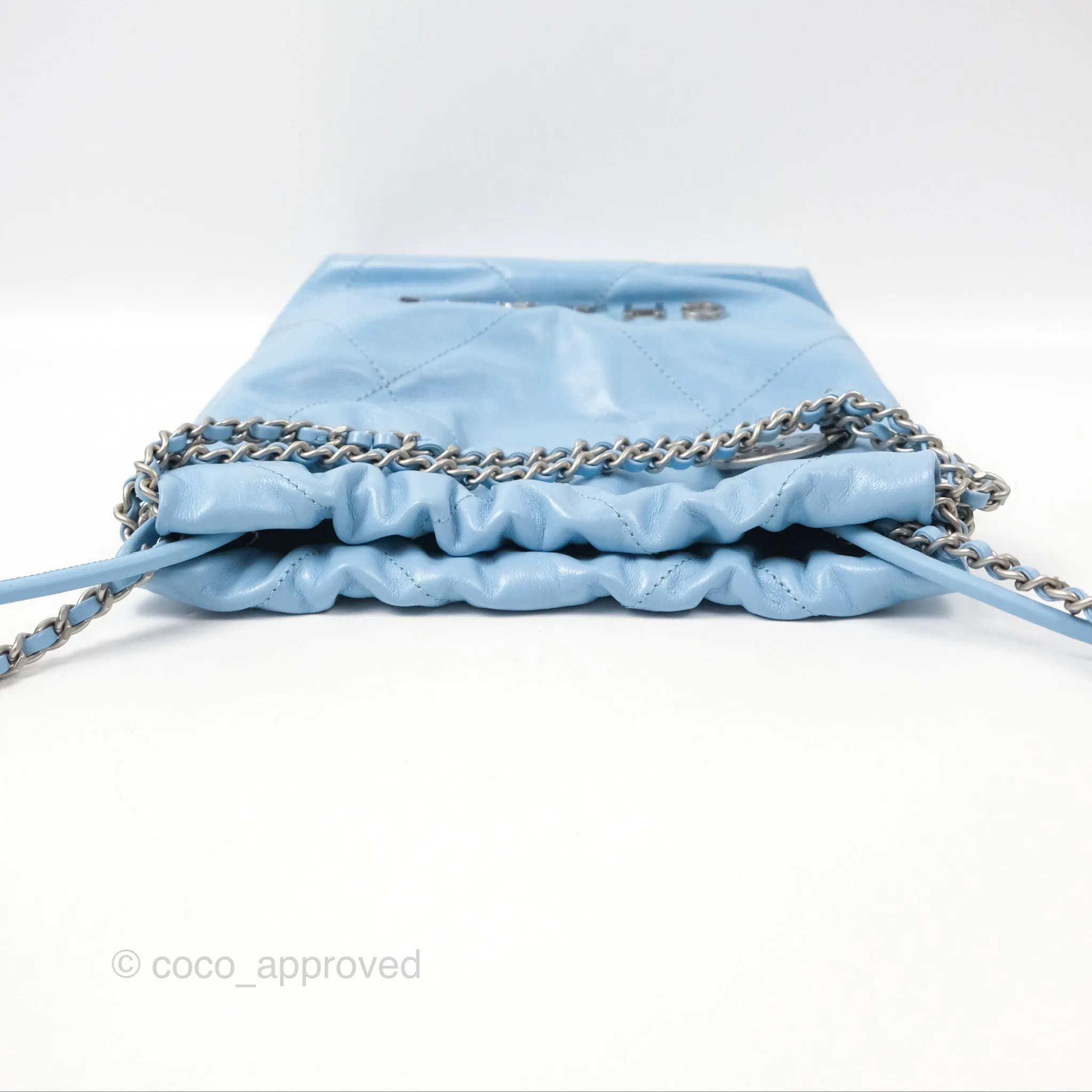 Chanel 22 Mini Bag Light Blue Shiny Crumpled Calfskin