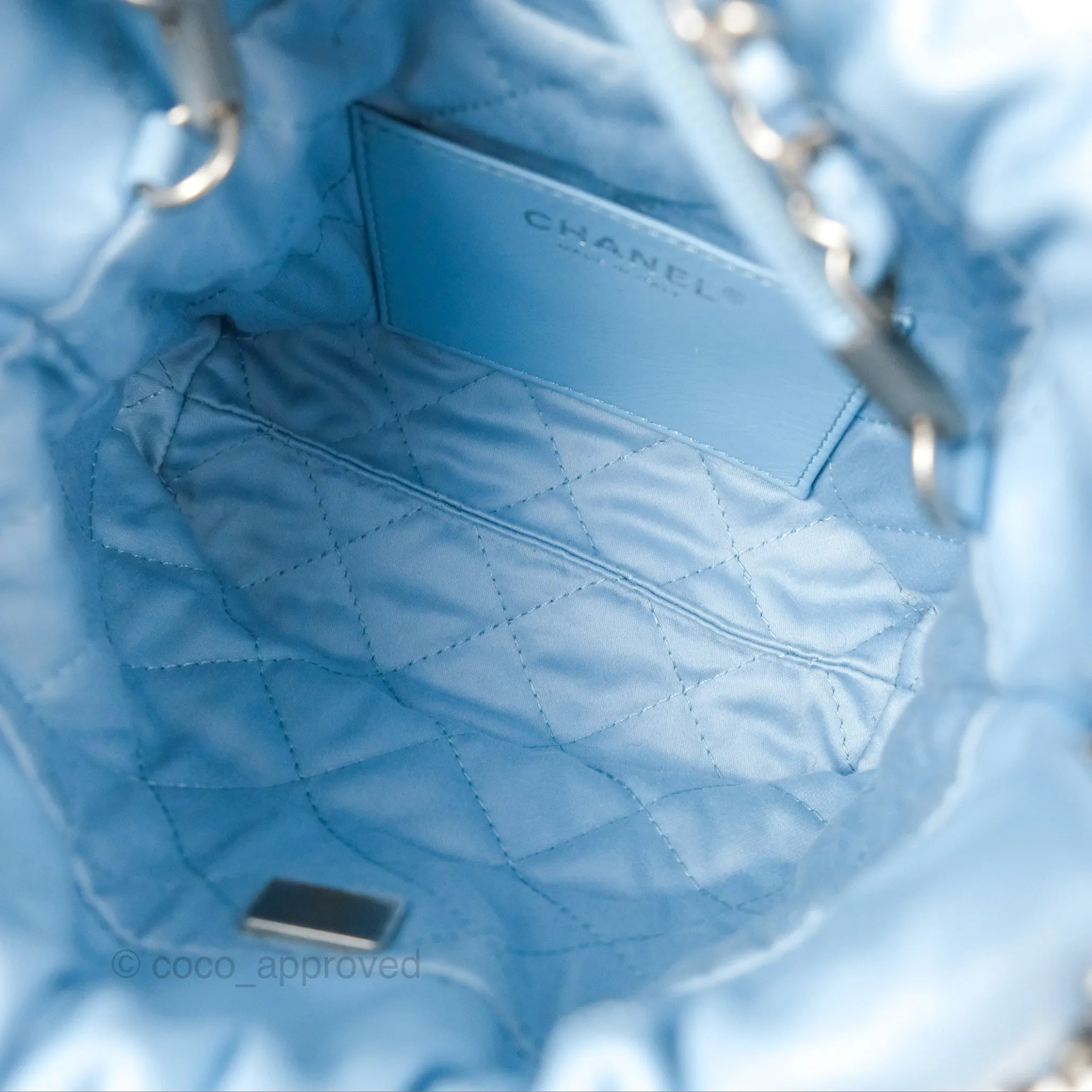 Chanel 22 Mini Bag Light Blue Shiny Crumpled Calfskin