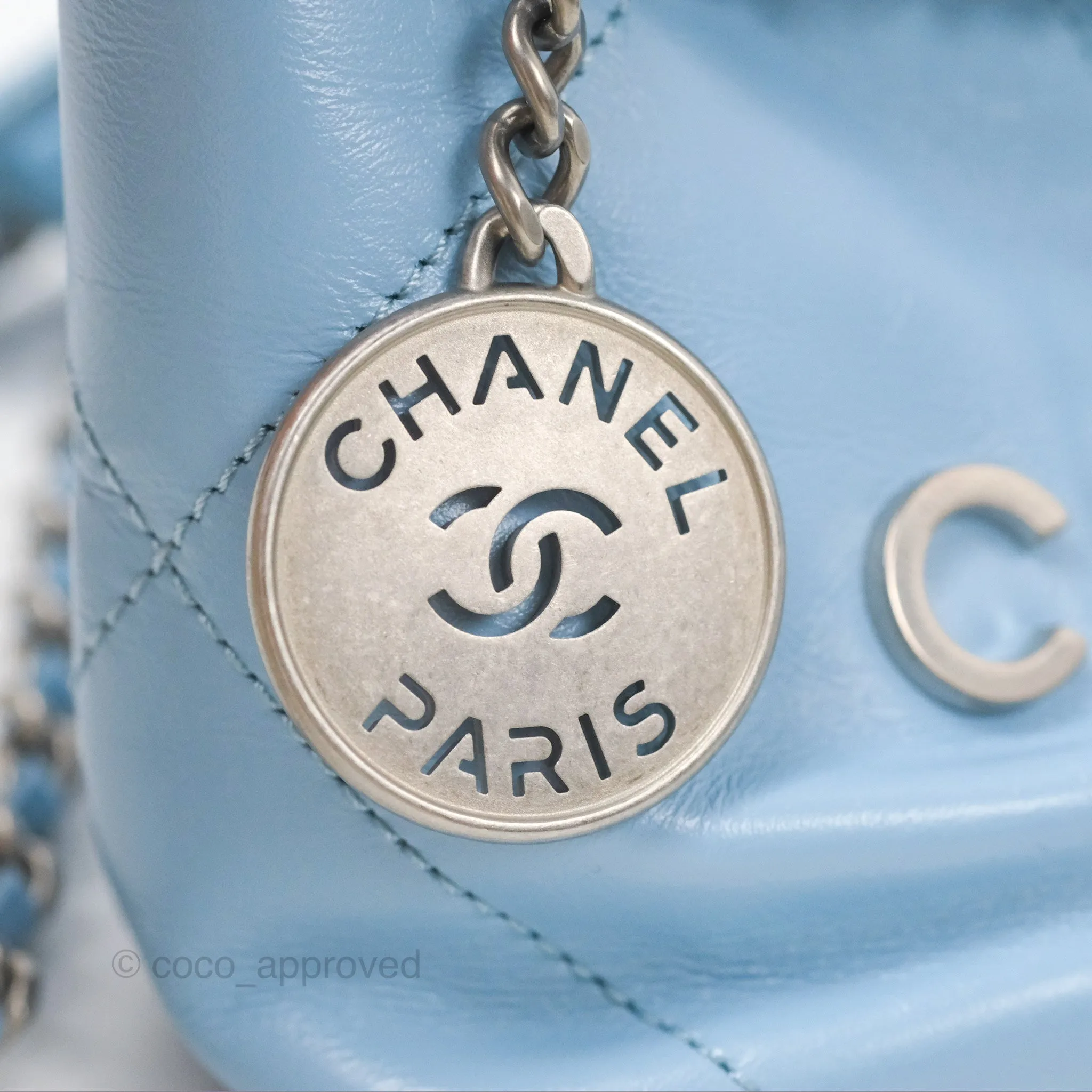 Chanel 22 Mini Bag Light Blue Shiny Crumpled Calfskin