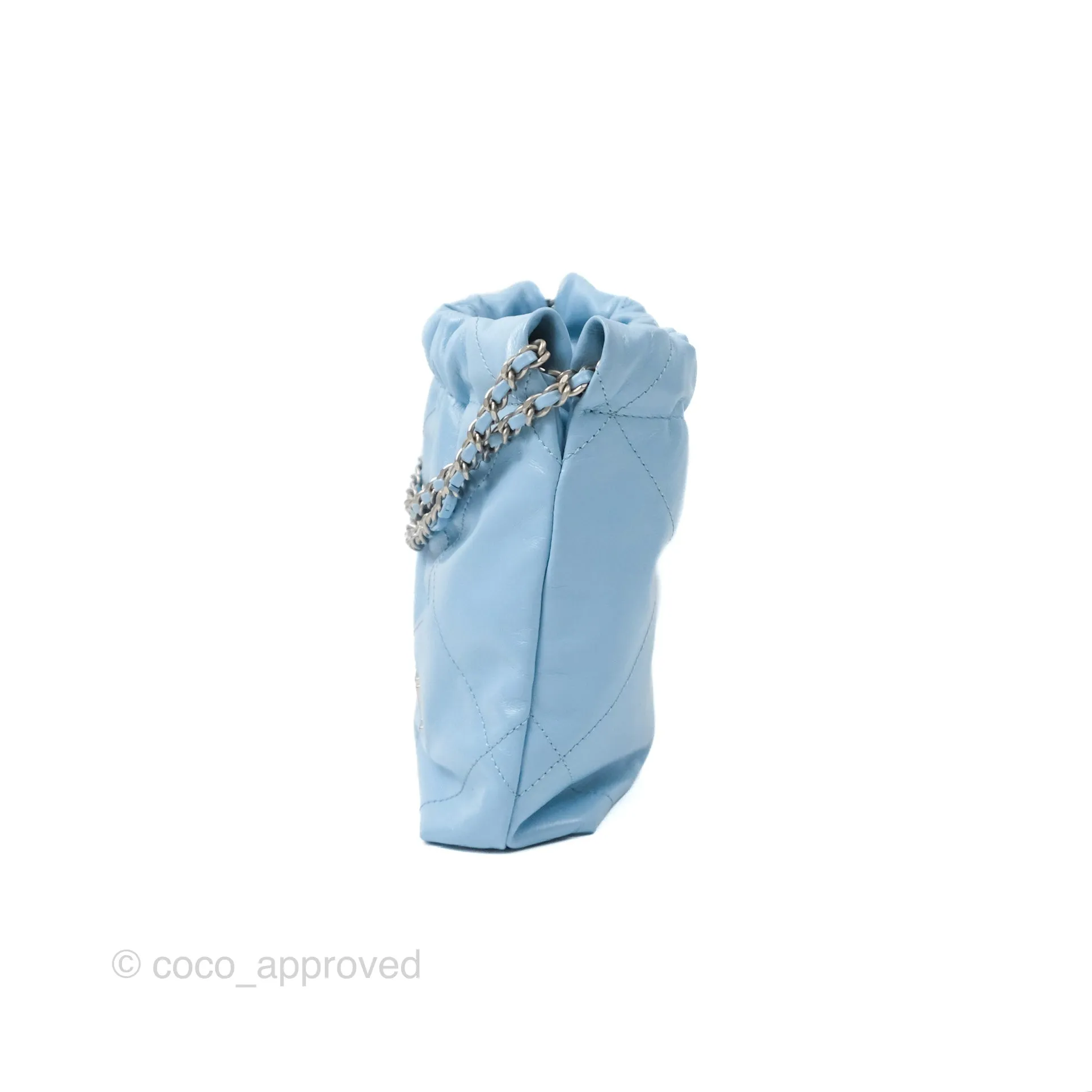 Chanel 22 Mini Bag Light Blue Shiny Crumpled Calfskin
