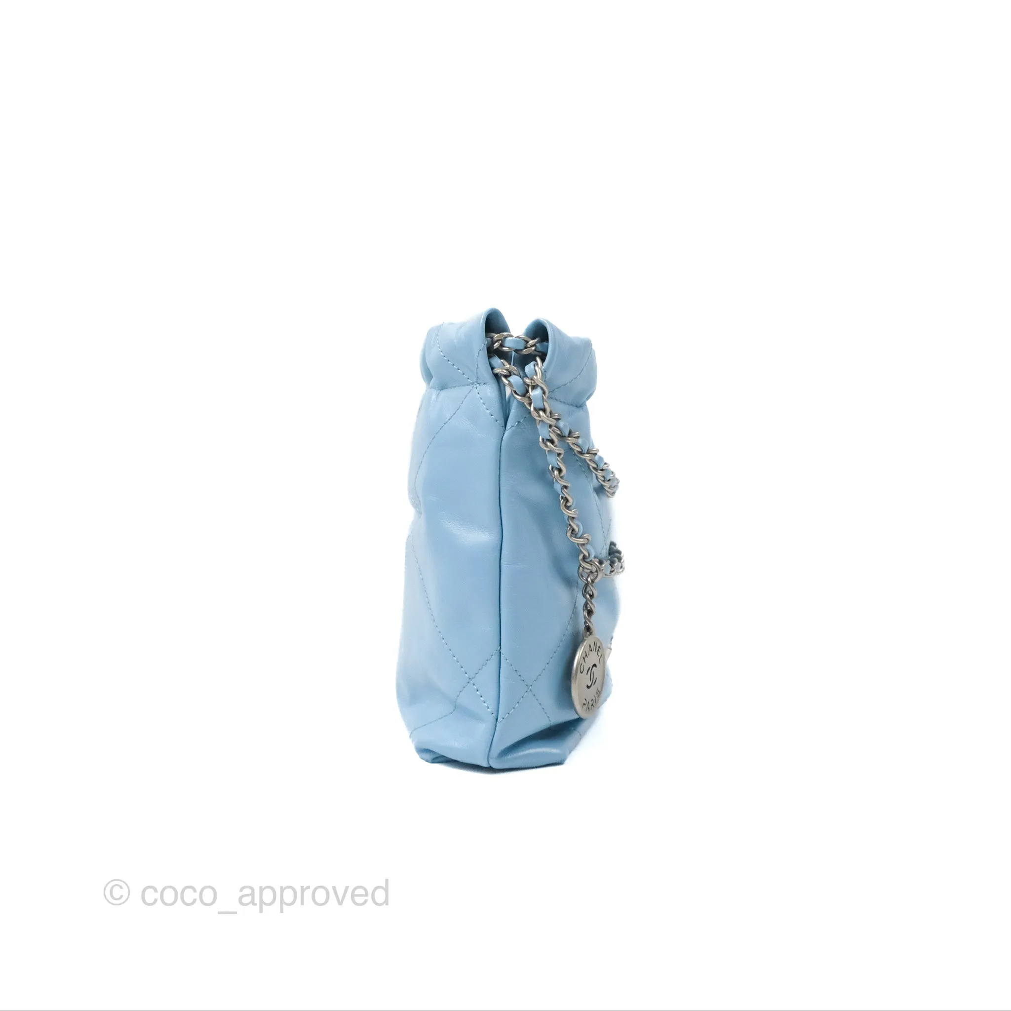 Chanel 22 Mini Bag Light Blue Shiny Crumpled Calfskin