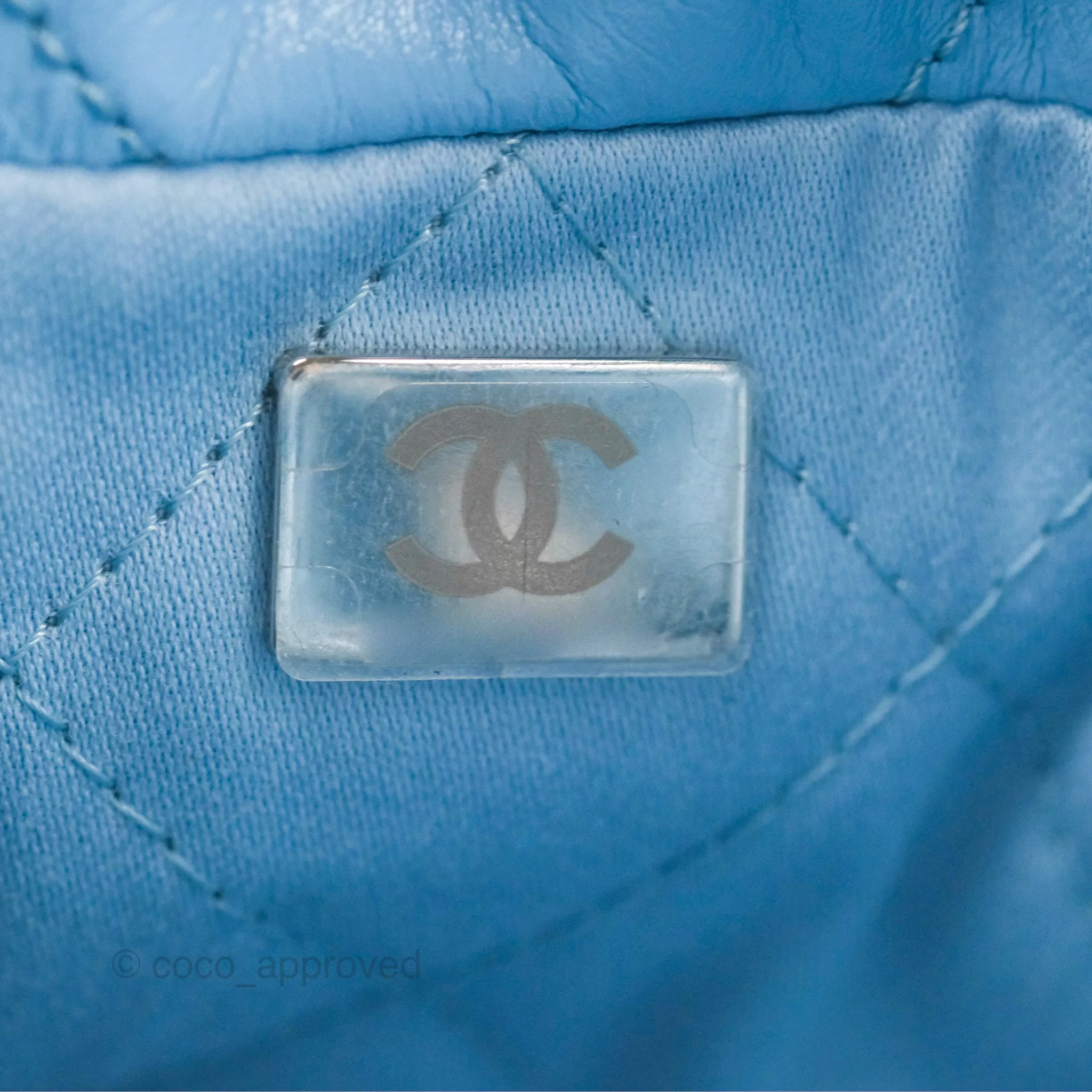 Chanel 22 Mini Bag Light Blue Shiny Crumpled Calfskin