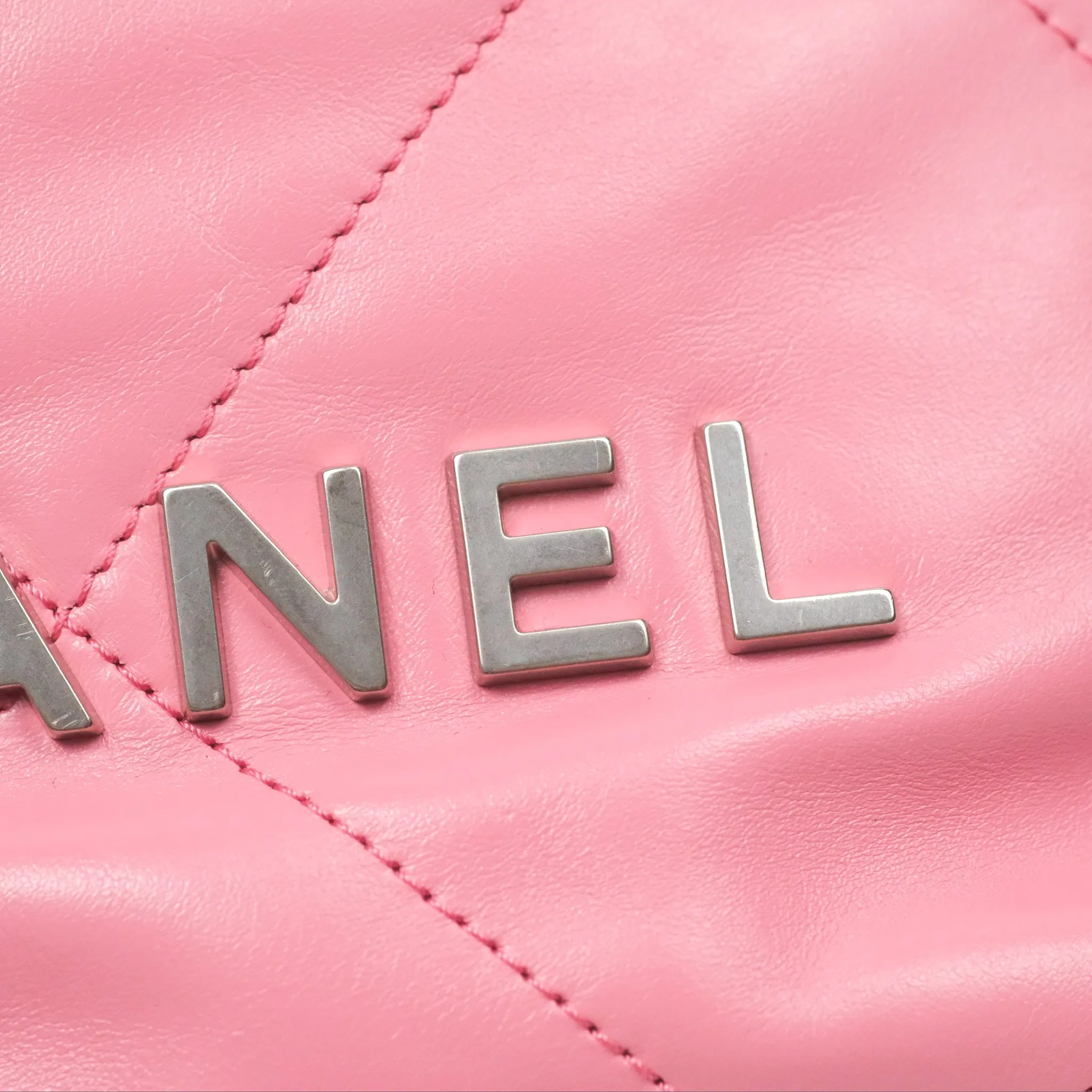 Chanel 22 Mini Bag Pink Crumpled Calfskin Aged Silver Hardware