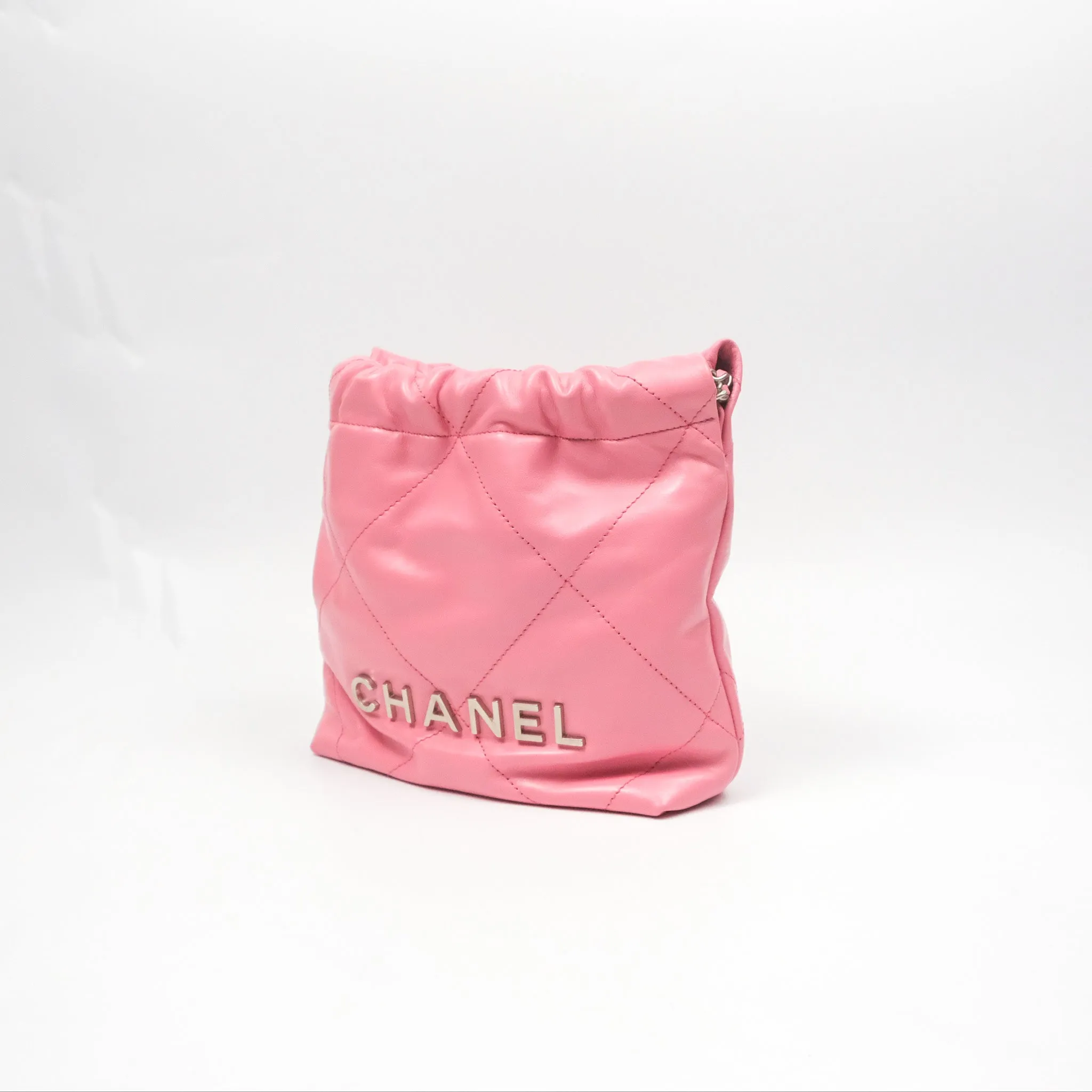Chanel 22 Mini Bag Pink Crumpled Calfskin Aged Silver Hardware