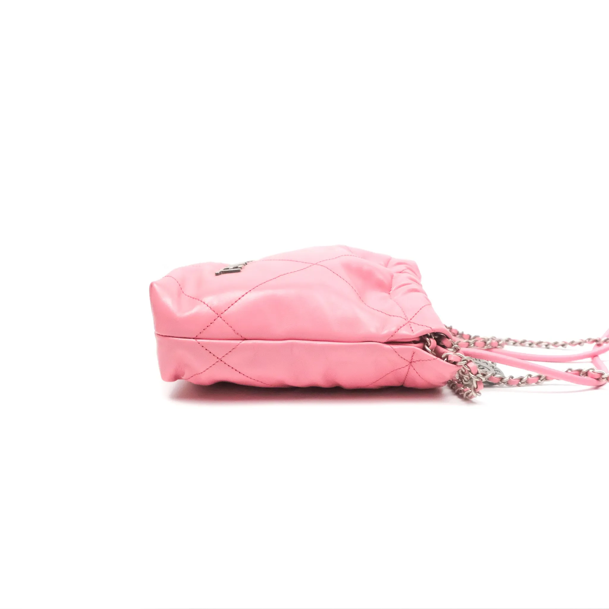 Chanel 22 Mini Bag Pink Crumpled Calfskin Aged Silver Hardware