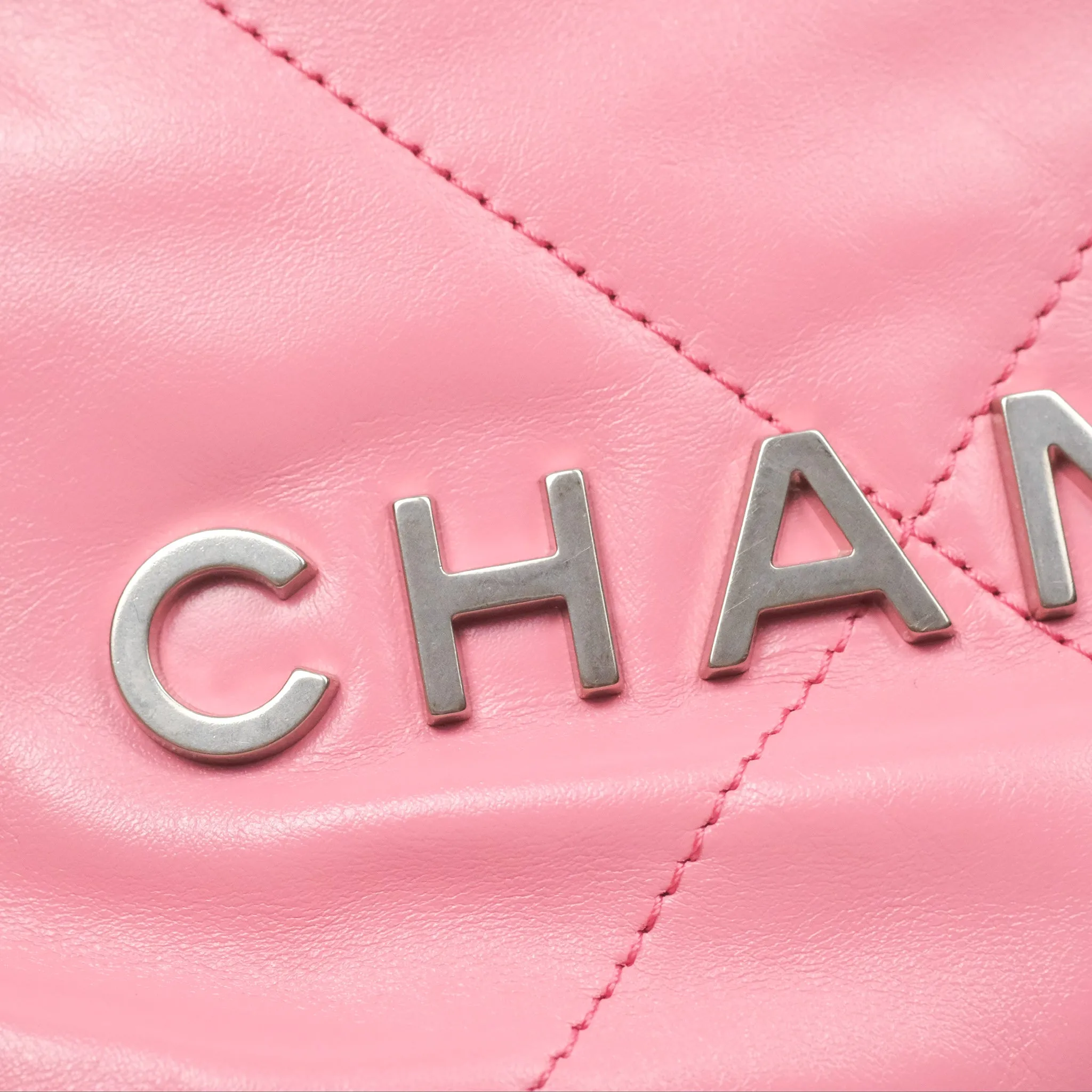 Chanel 22 Mini Bag Pink Crumpled Calfskin Aged Silver Hardware