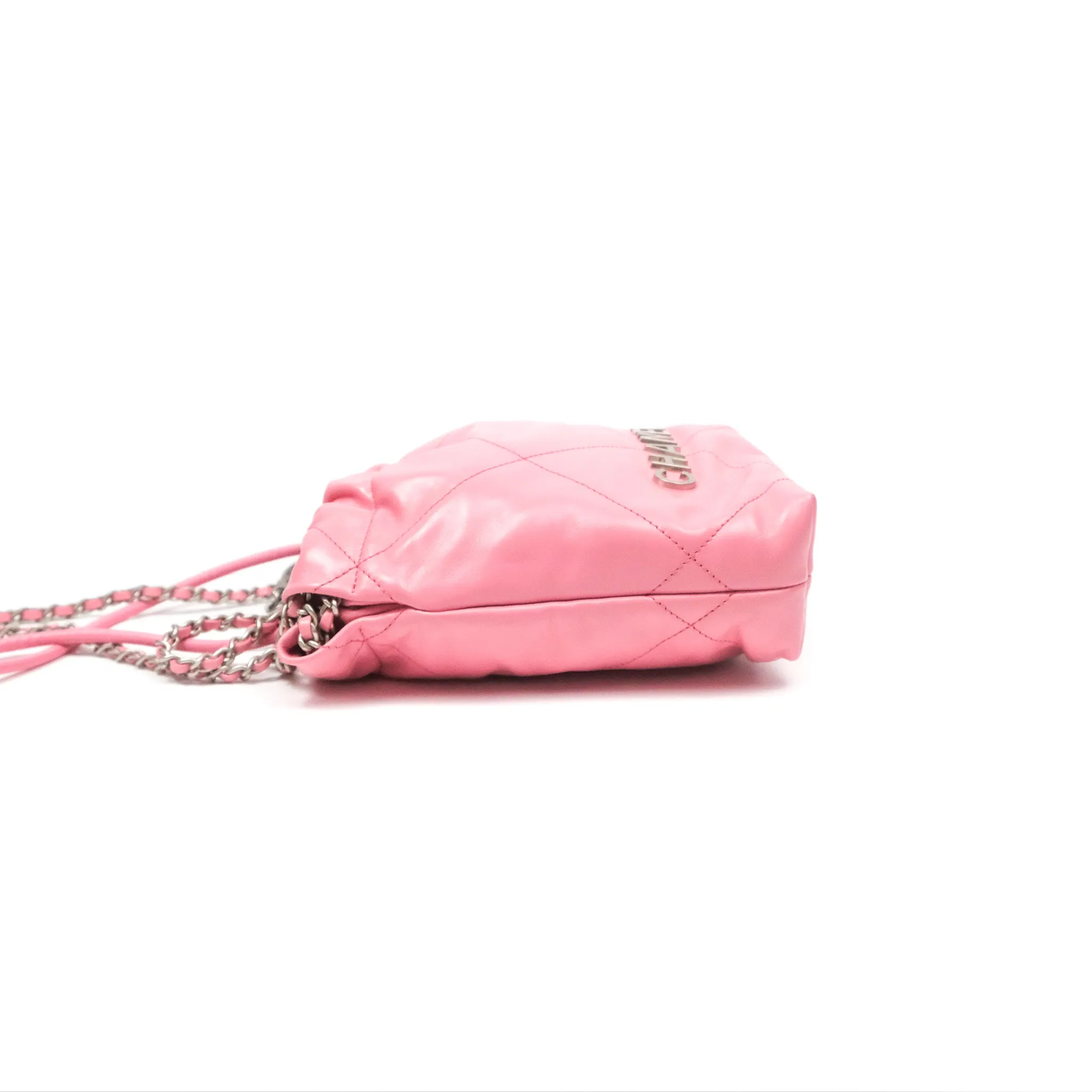 Chanel 22 Mini Bag Pink Crumpled Calfskin Aged Silver Hardware