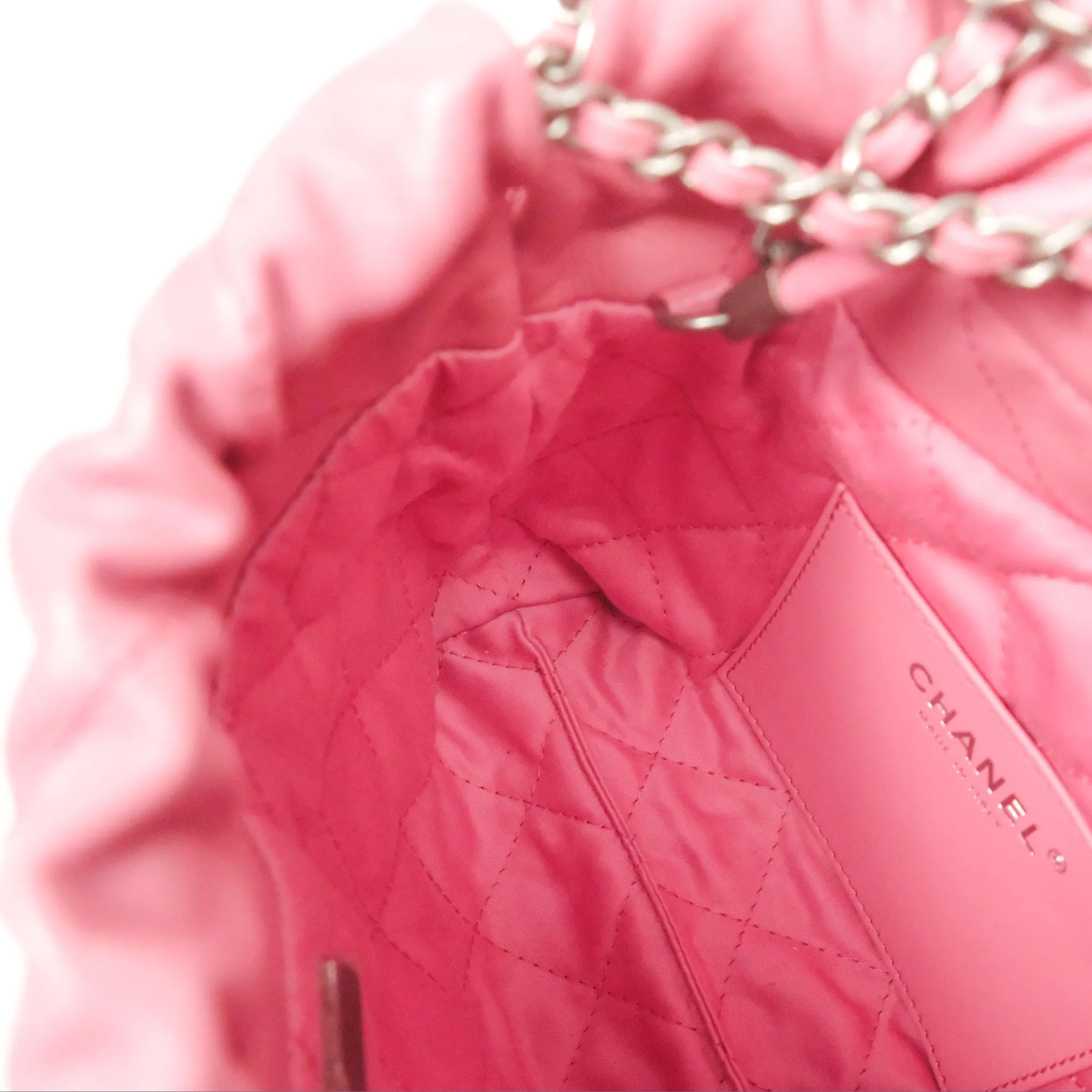 Chanel 22 Mini Bag Pink Crumpled Calfskin Aged Silver Hardware