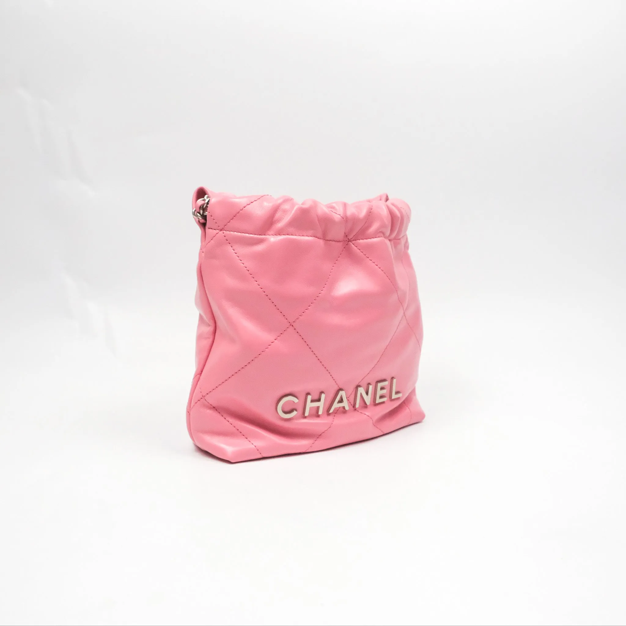 Chanel 22 Mini Bag Pink Crumpled Calfskin Aged Silver Hardware