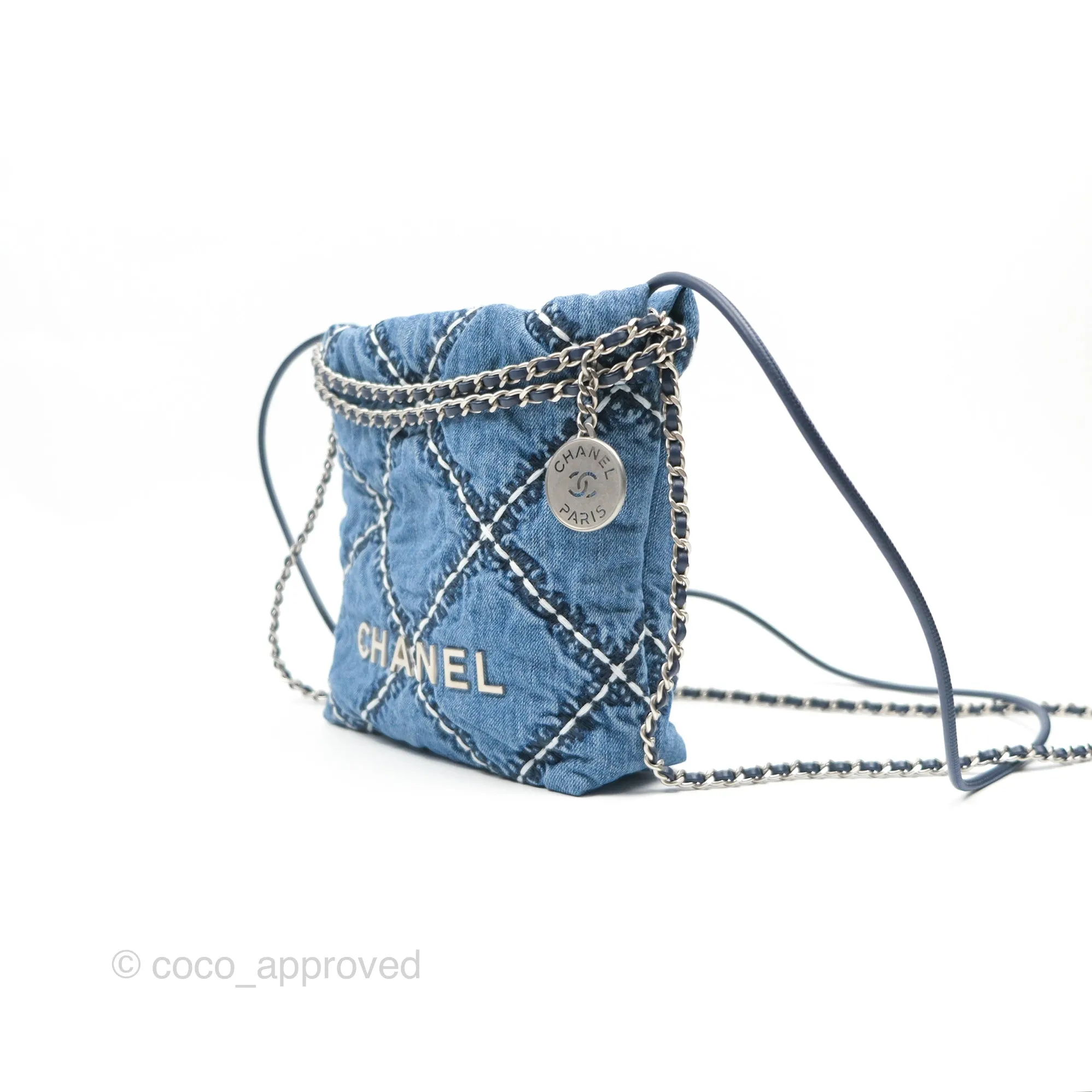 Chanel 22 Mini Bag Quilted Blue Denim