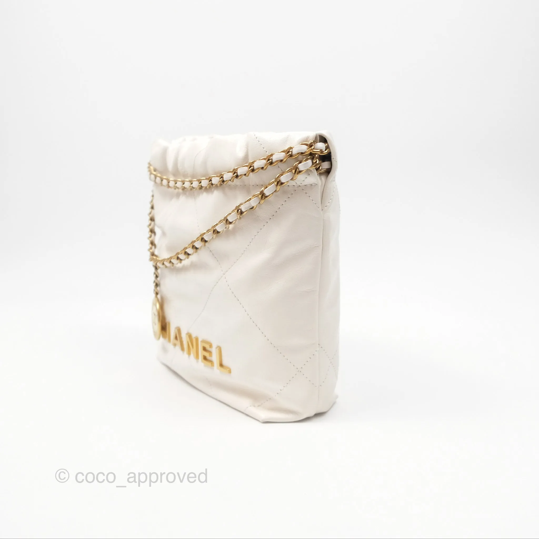 Chanel 22 Mini Bag White Crumpled Calfskin