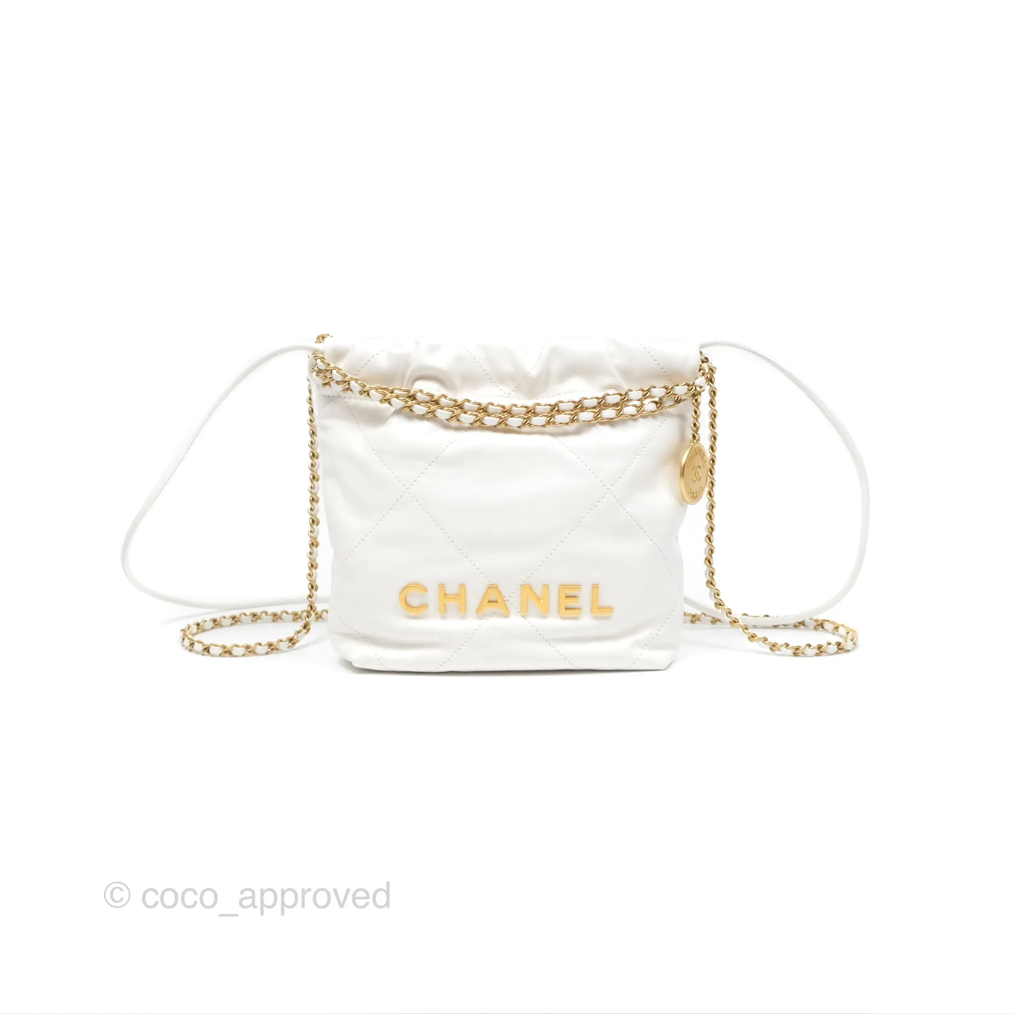 Chanel 22 Mini Bag White Shiny Crumpled Calfskin