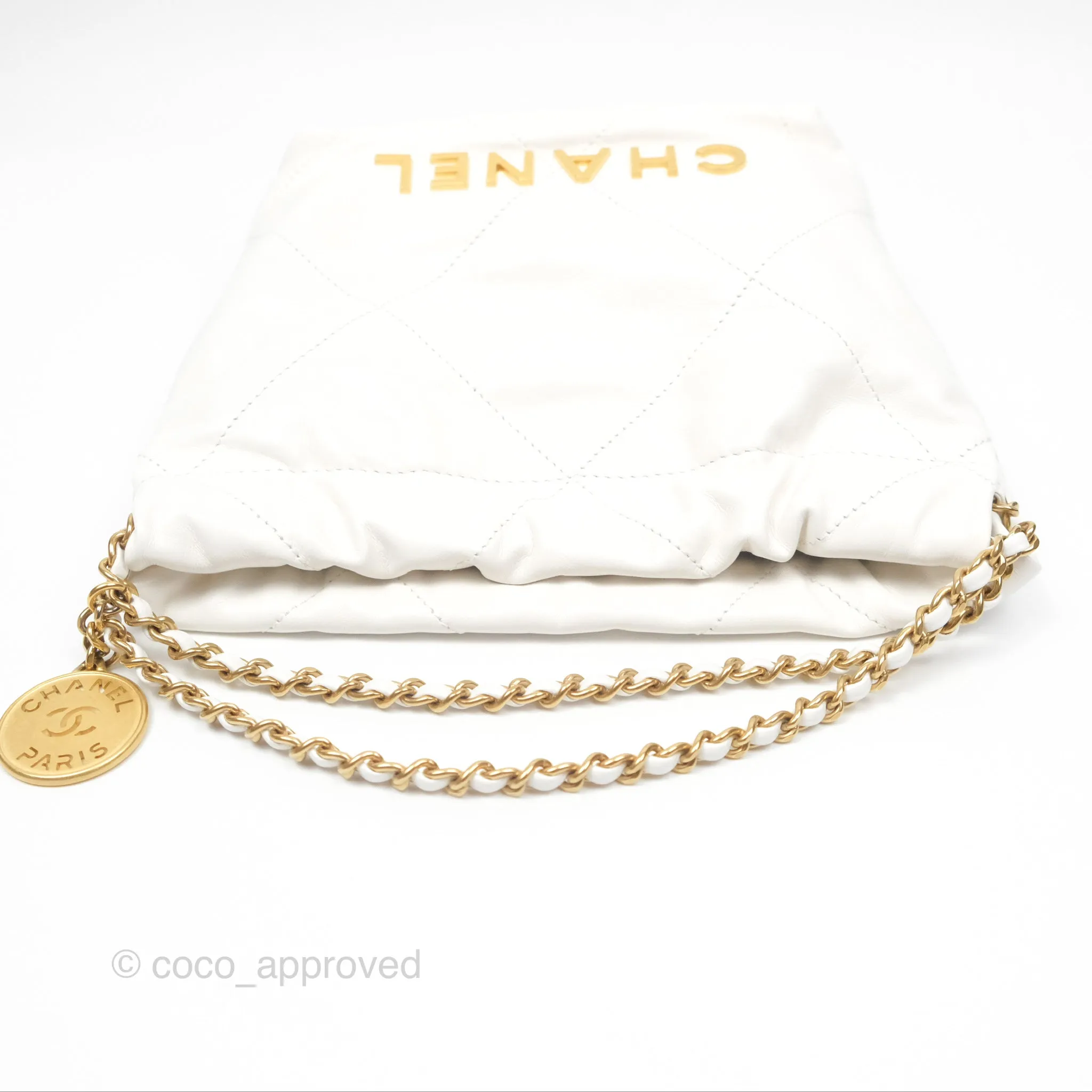Chanel 22 Mini Bag White Shiny Crumpled Calfskin