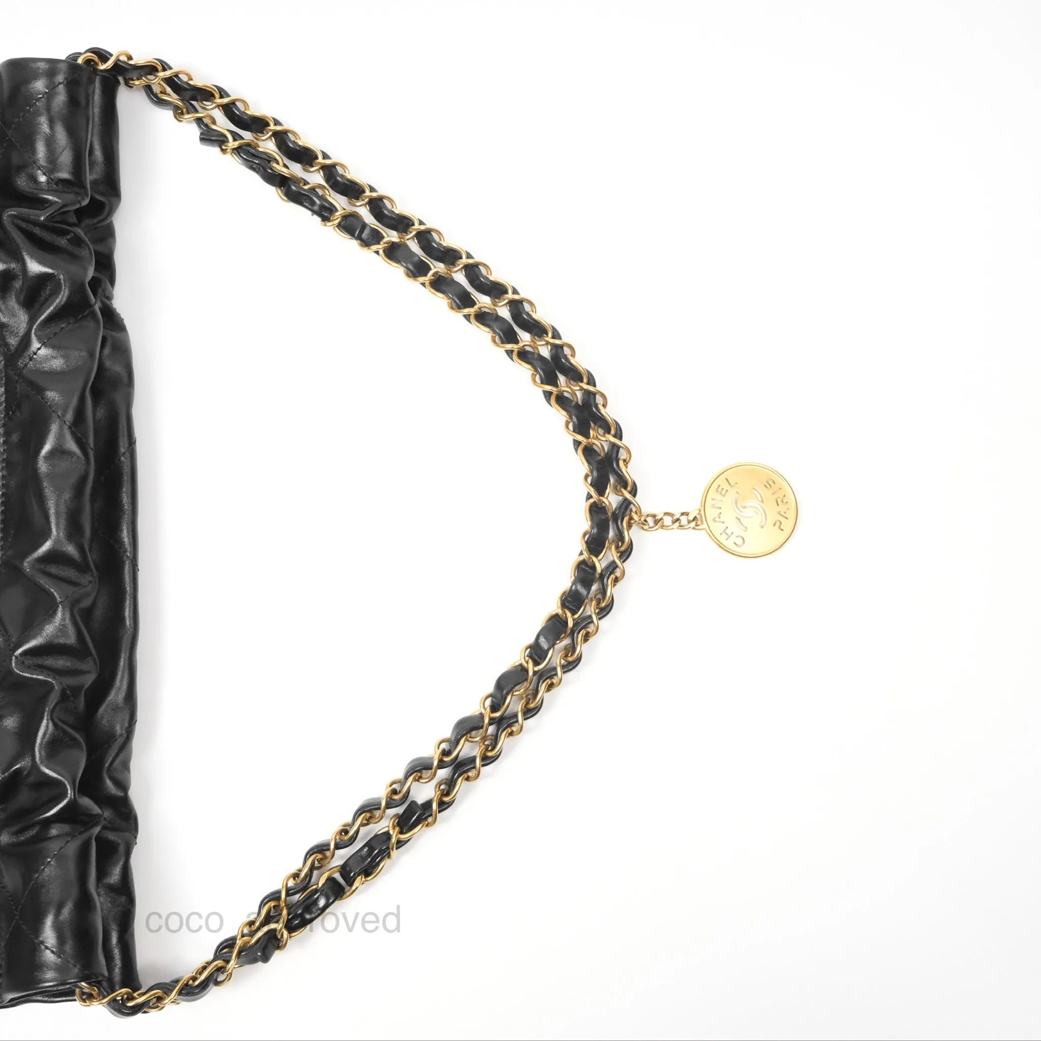 Chanel 22 Small Black Shiny Calfskin Aged Gold Hardware