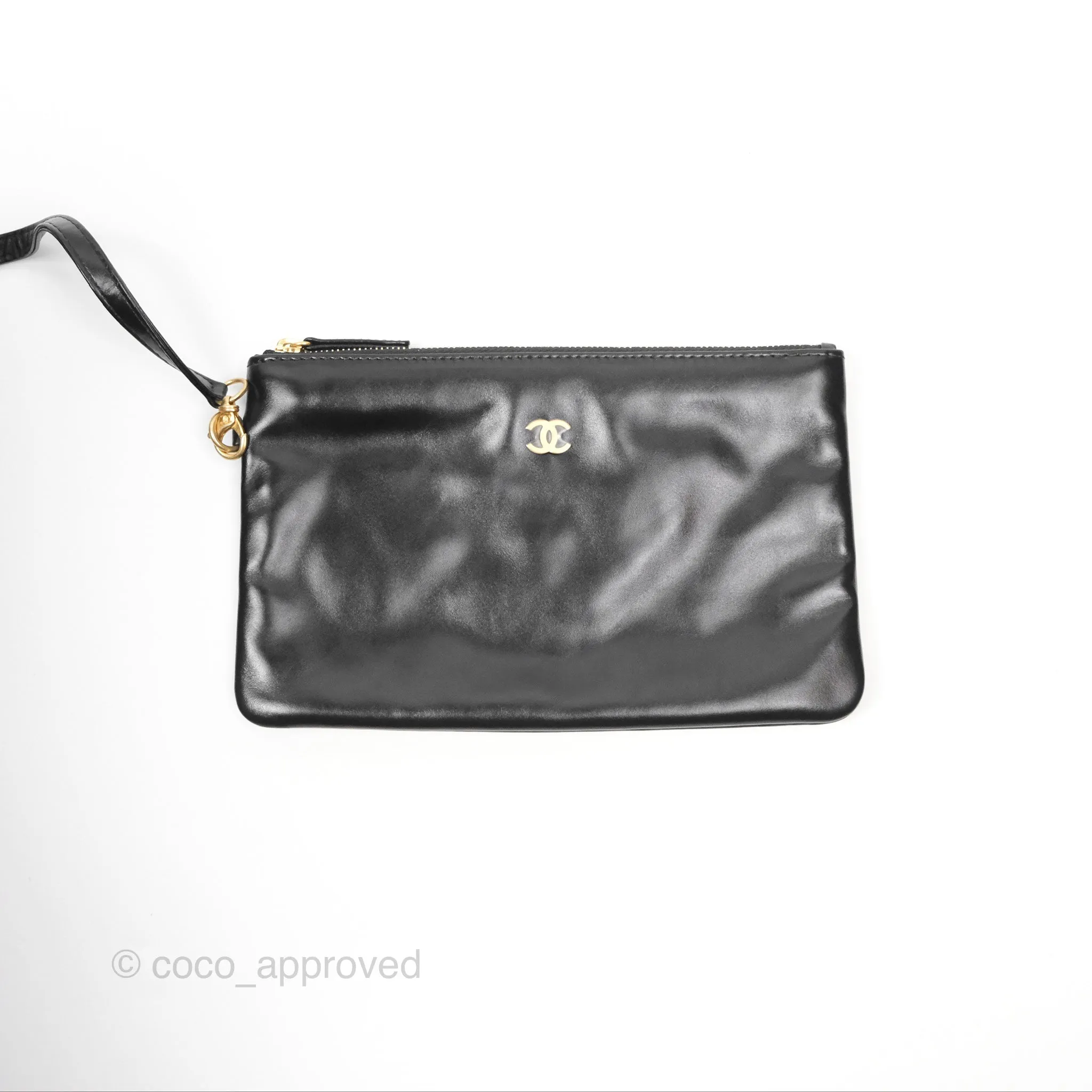 Chanel 22 Small Black Shiny Calfskin Aged Gold Hardware