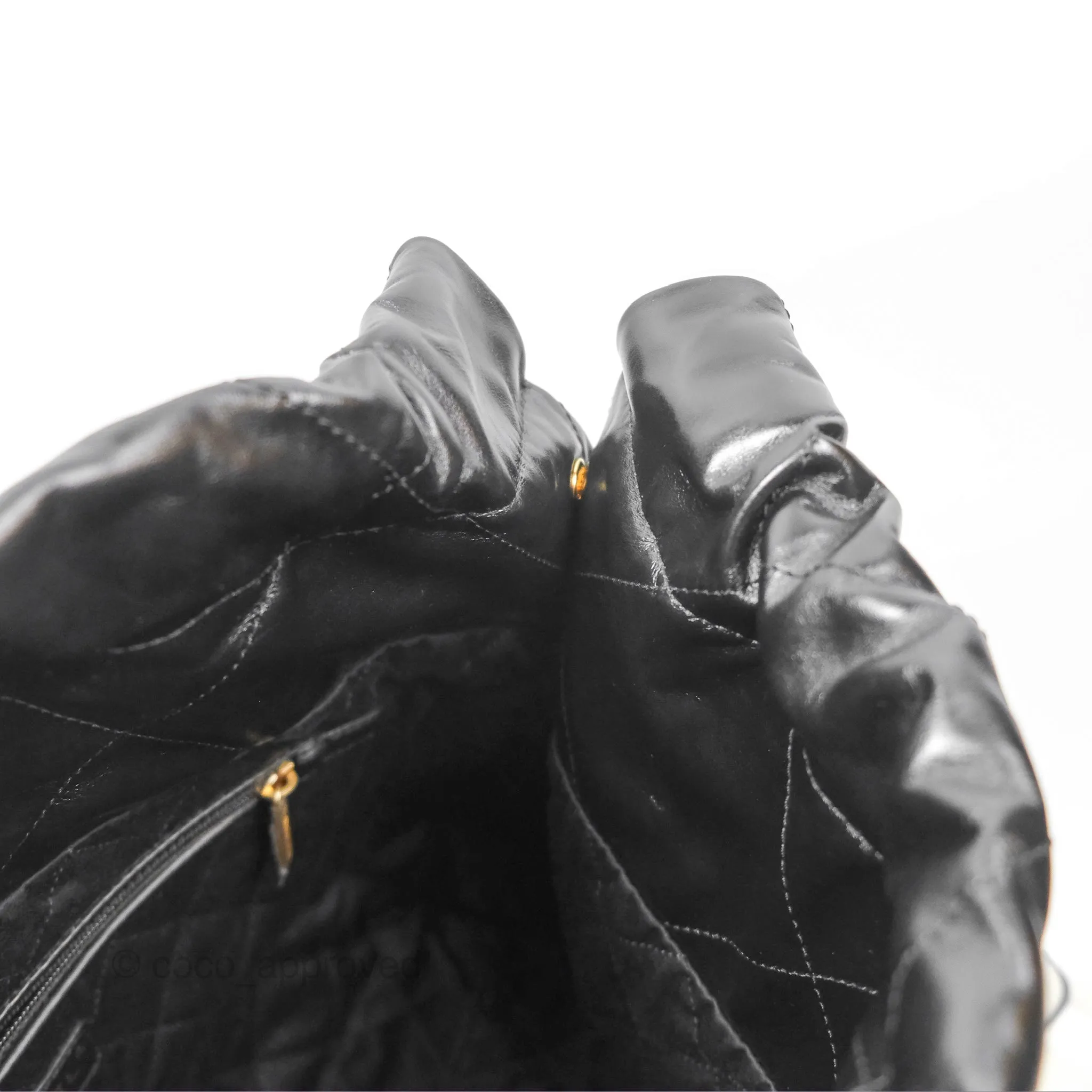 Chanel 22 Small Black Shiny Calfskin Aged Gold Hardware