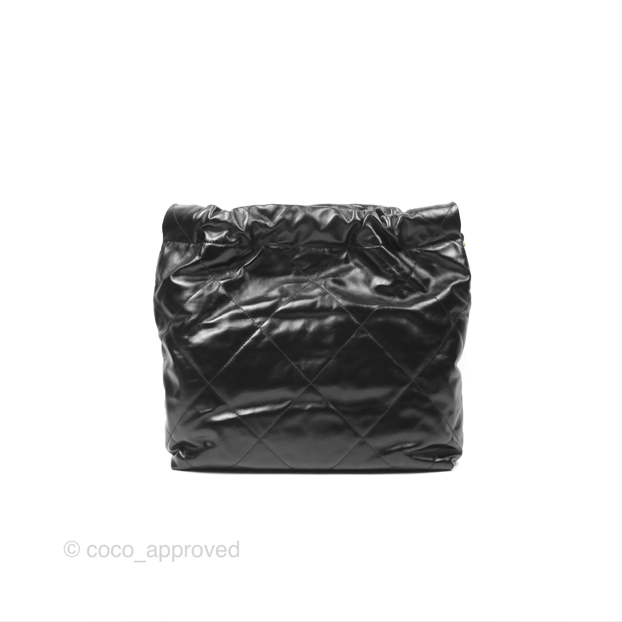 Chanel 22 Small Black Shiny Calfskin Aged Gold Hardware